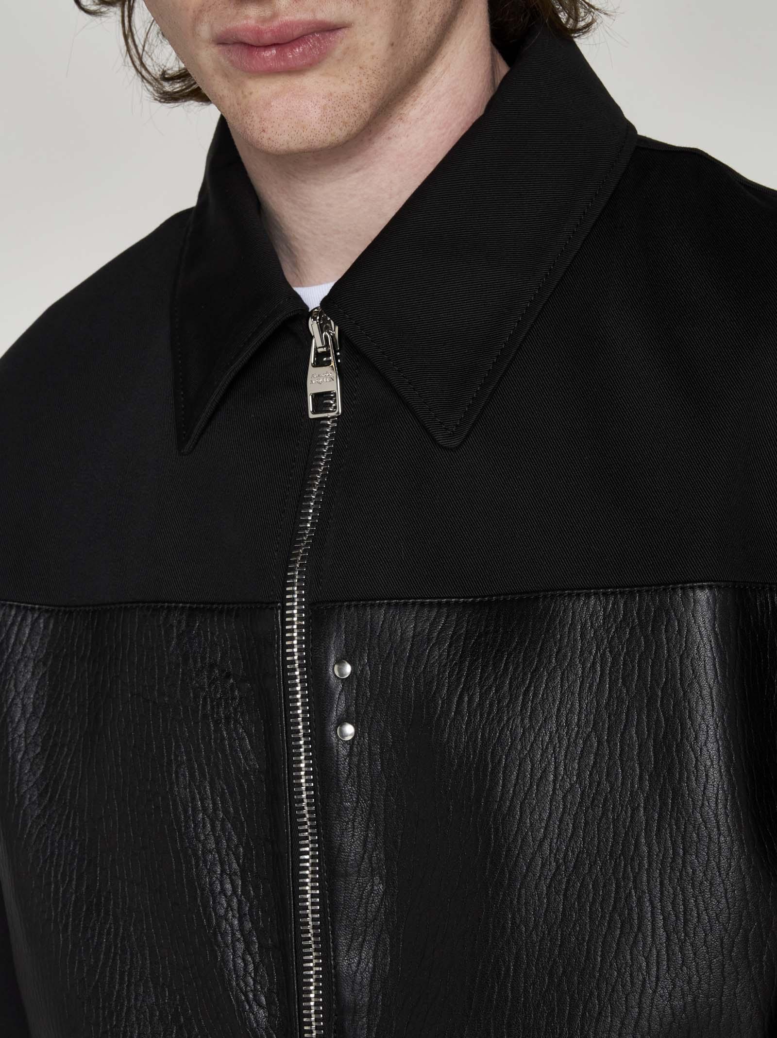 Shop Alexander Mcqueen Leather And Fabric Bomber Jacket In Black