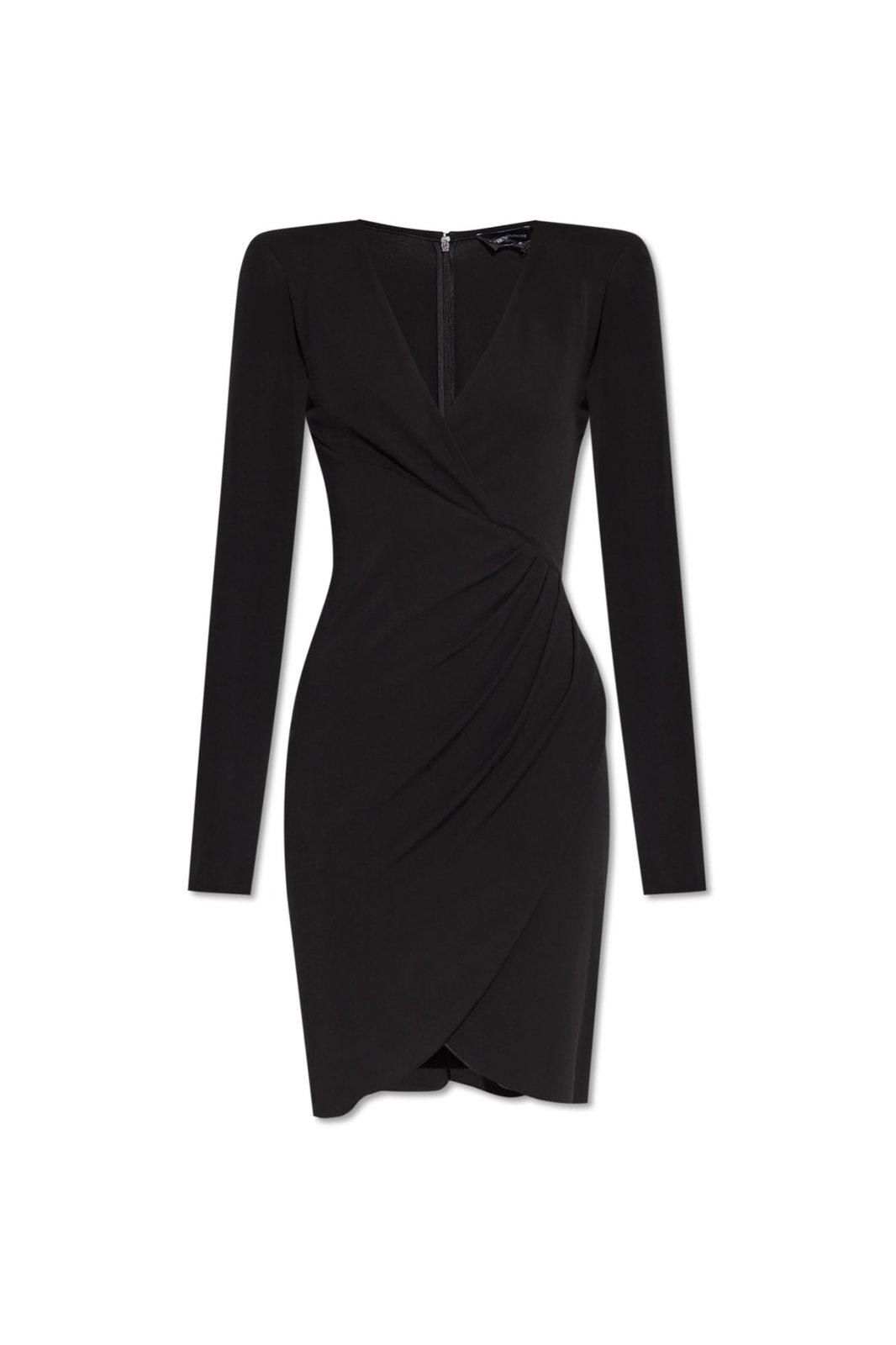 Shop Emporio Armani Dress With V Neckline In Black