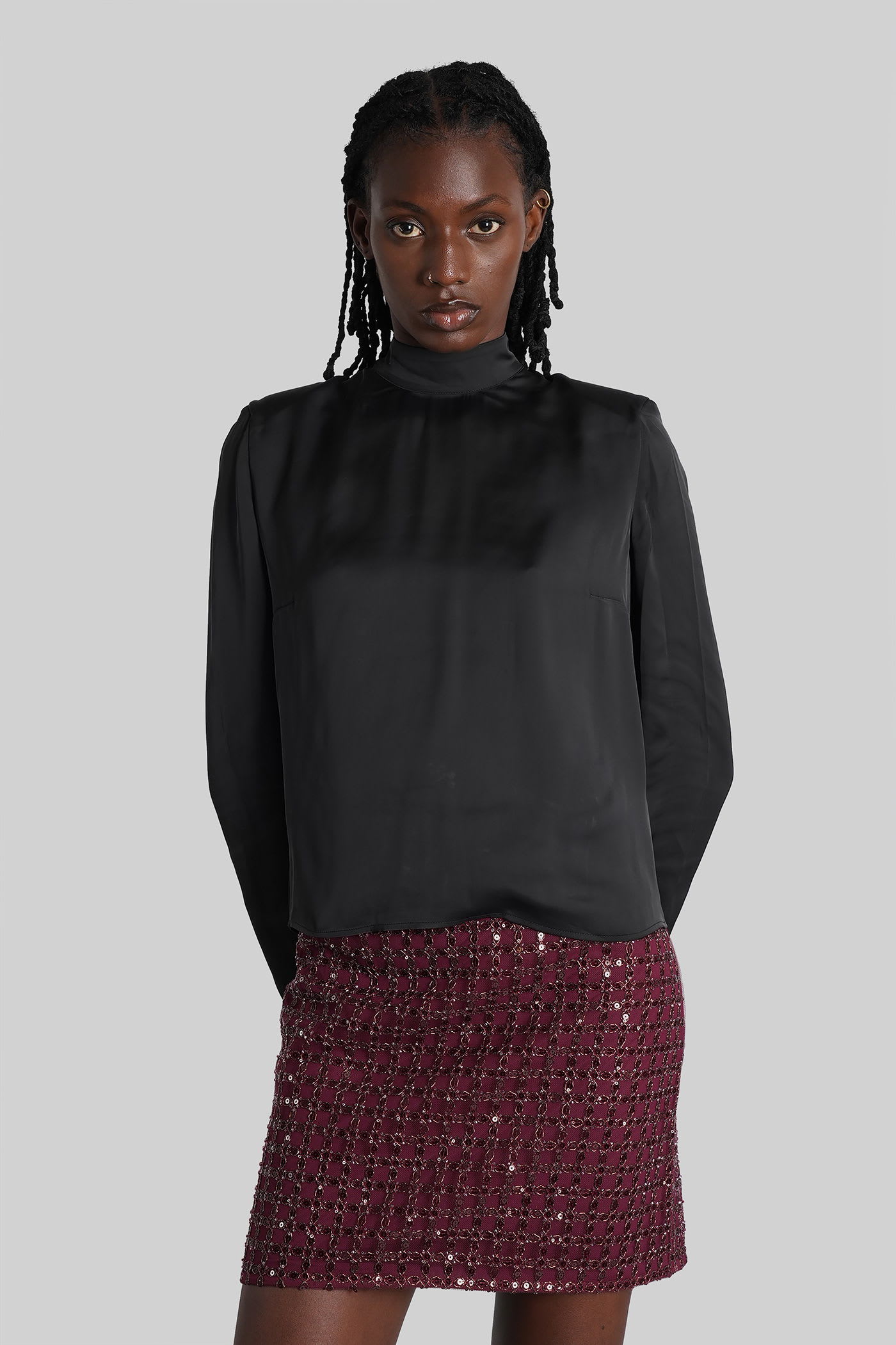 Rotate Birger Christensen Rotate Draped Top In Black Polyester In Black