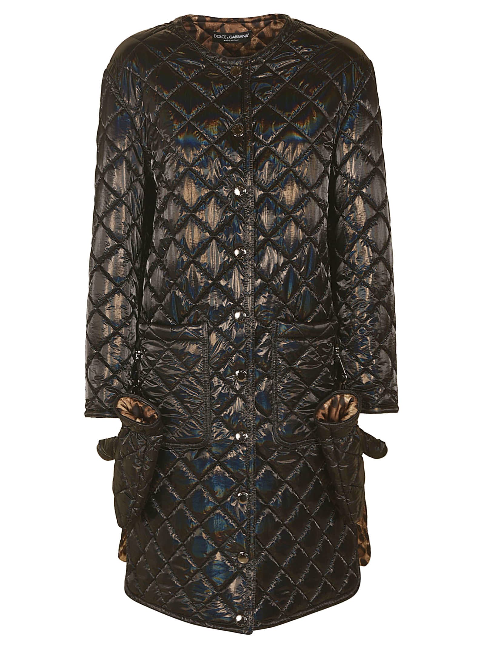 Dolce & Gabbana Shiny Buttoned Quilted Coat