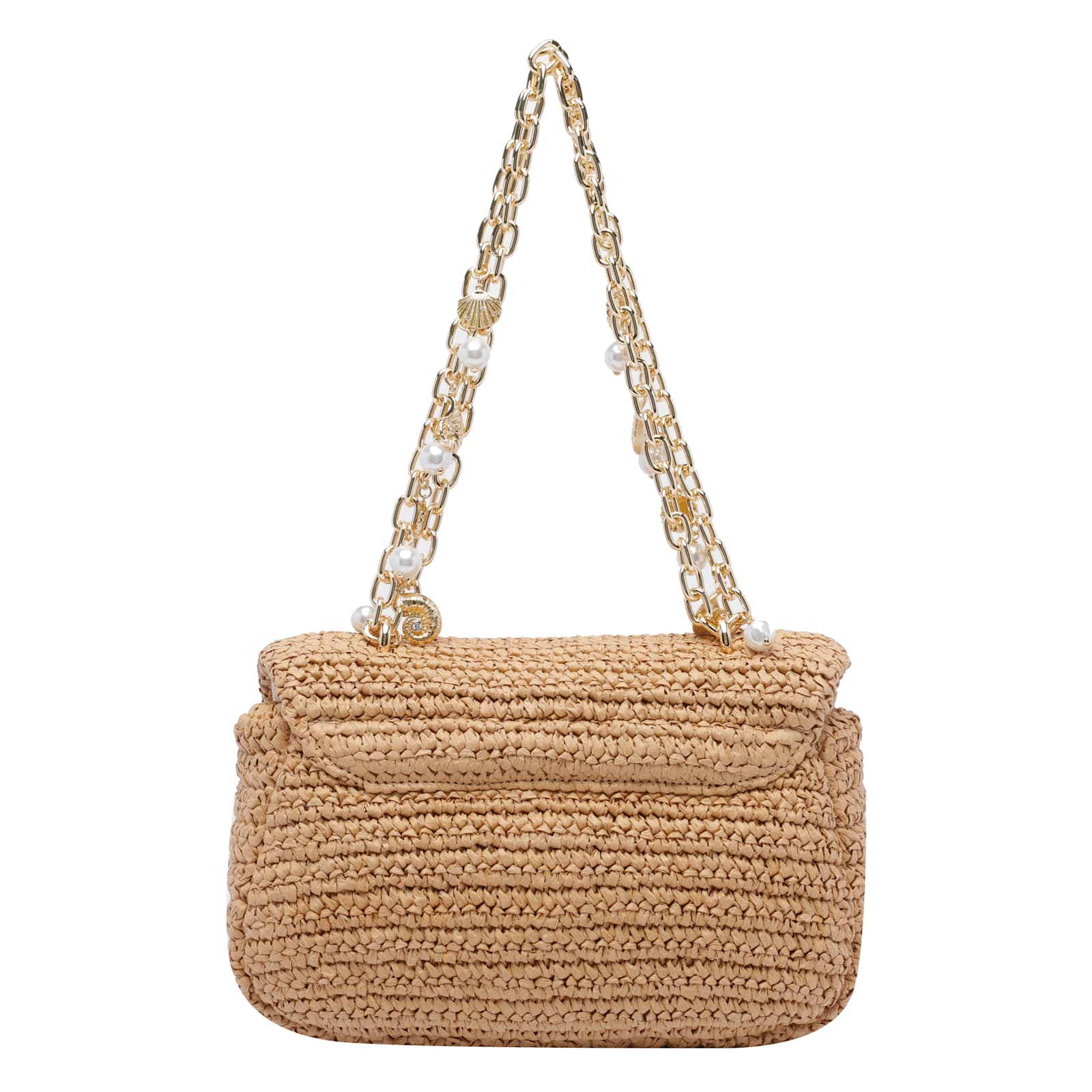 Self-portrait Self Portrait 'raffia Bow Charm' Shoulder Bag In Gold