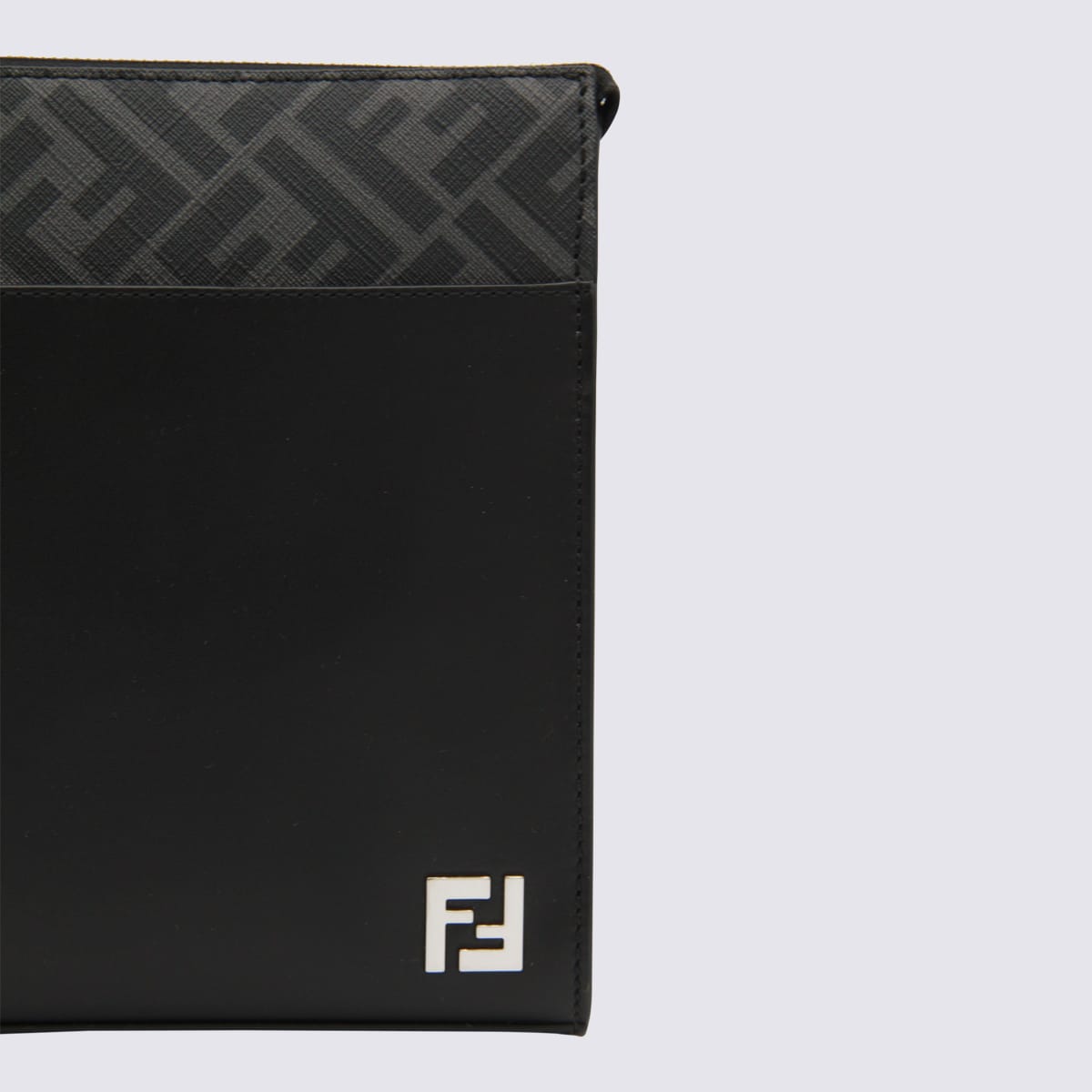 Fendi Leather And Canvas Ff Squared Clutch Bags In Black