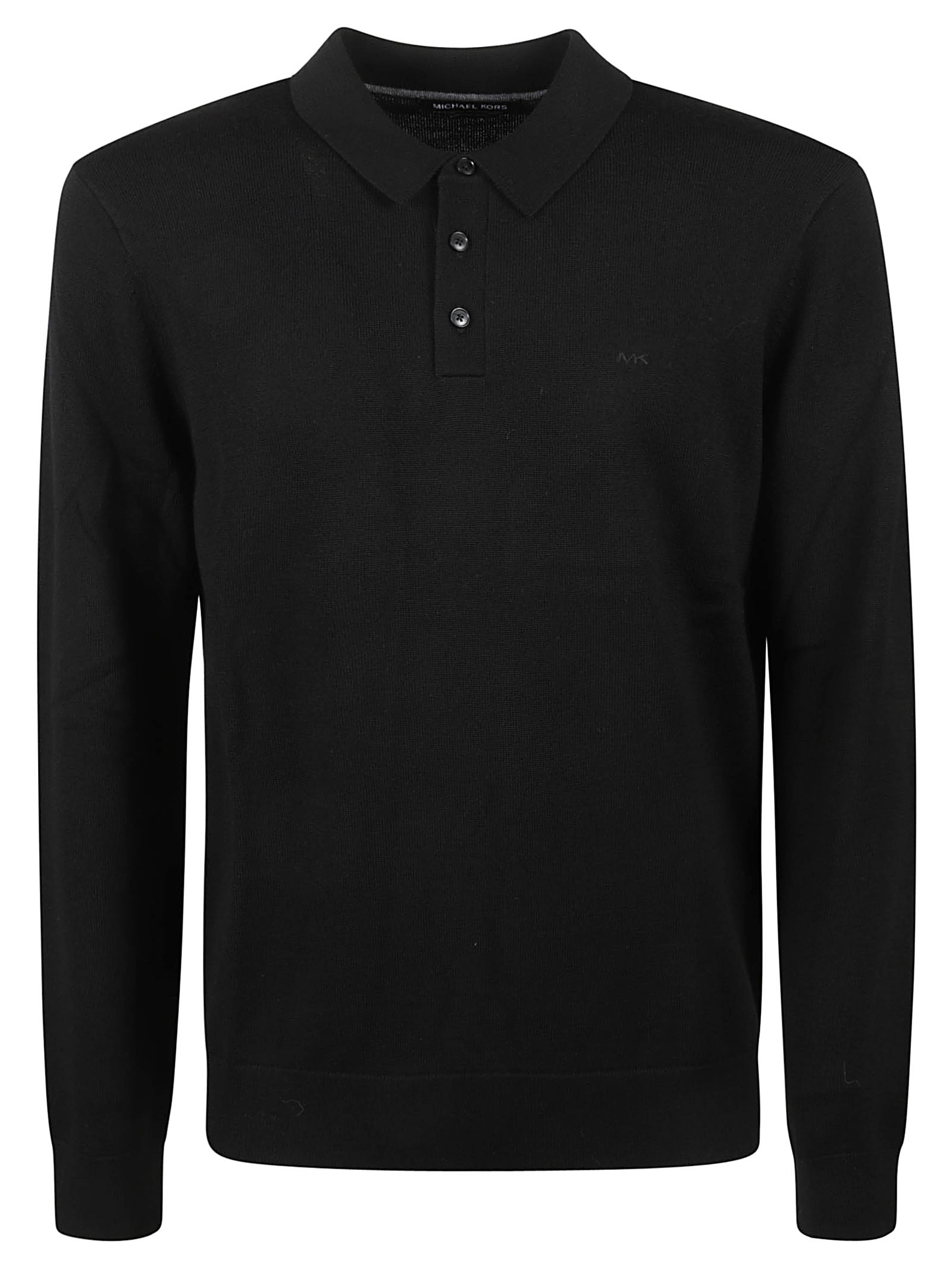 Michael Kors Logo Long-sleeved Polo Shirt In Blue