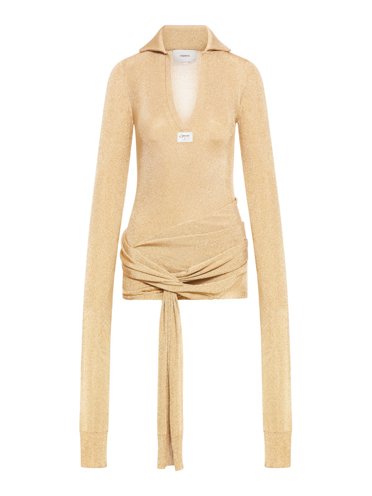 Shop Coperni Knotted Sleeved Dress In Gld Gold