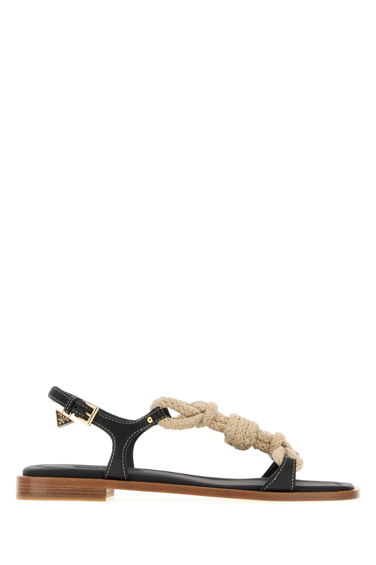 Prada Fabric And Leather Sandals With Rope Detail In Black