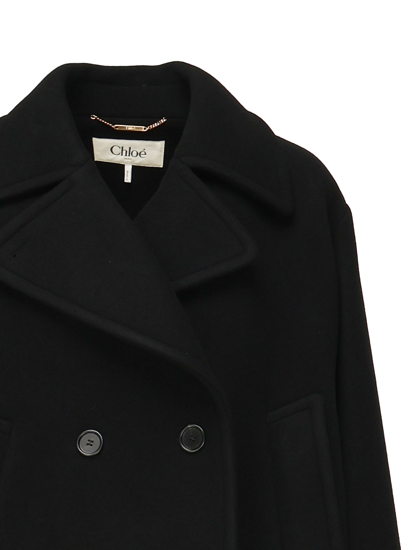 Chloé Black Double-breasted Jacket With Notched Wide Revers And Dropped Shoulders In Wool Blend Woma In Black