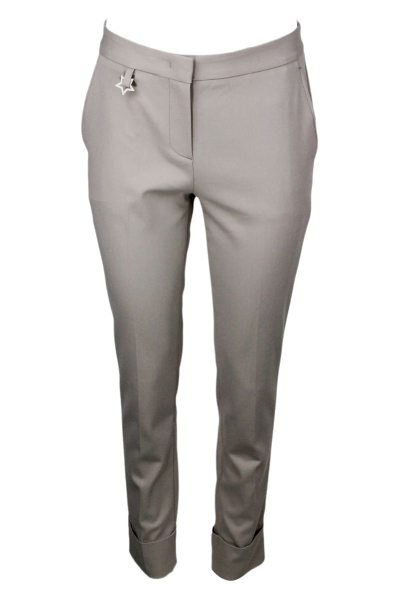 Lorena Antoniazzi Cigarette-cut Trousers In Stretch Cotton With Welt Pockets And High Cuffs At The Bottom