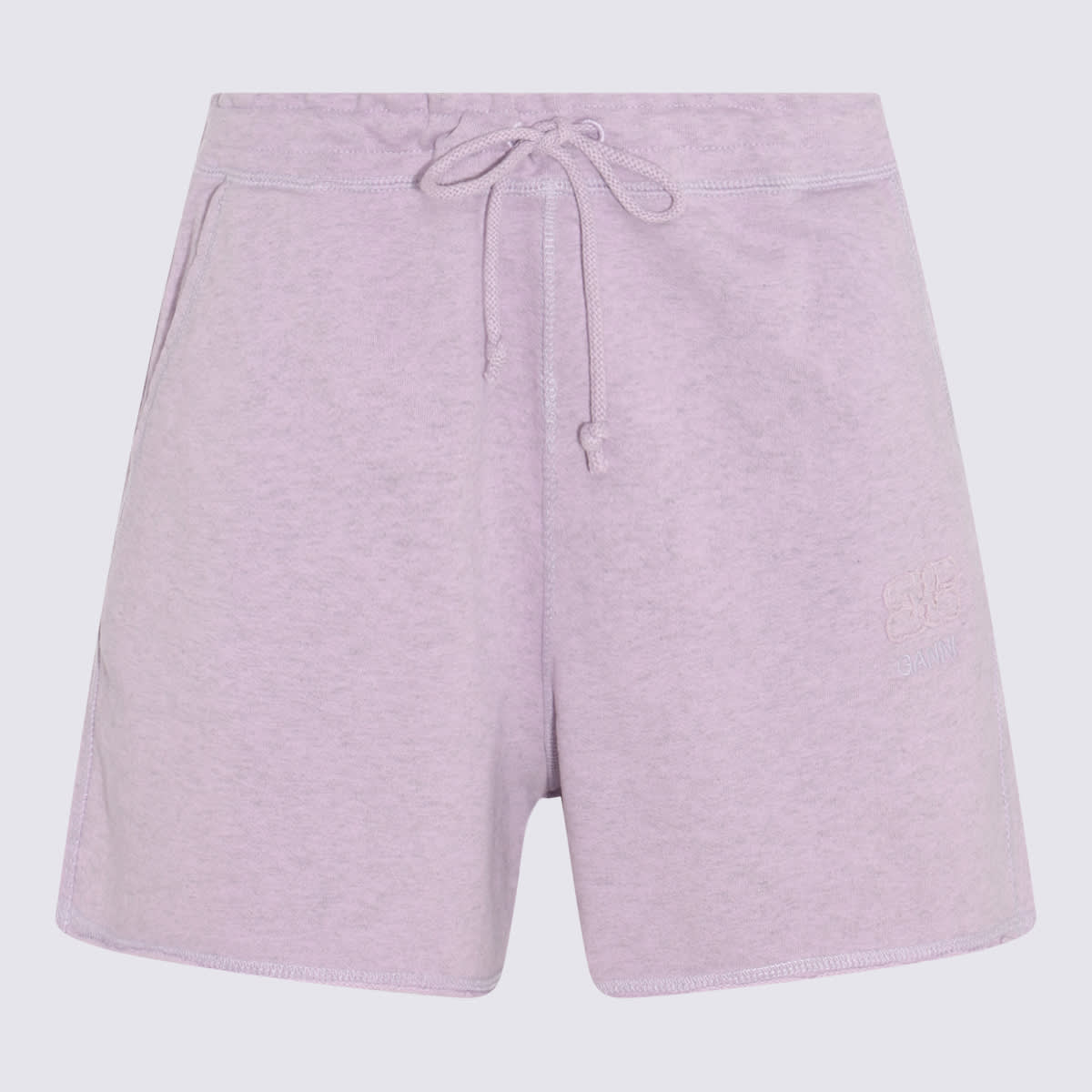 Shop Ganni Lilac Cotton Track Shorts