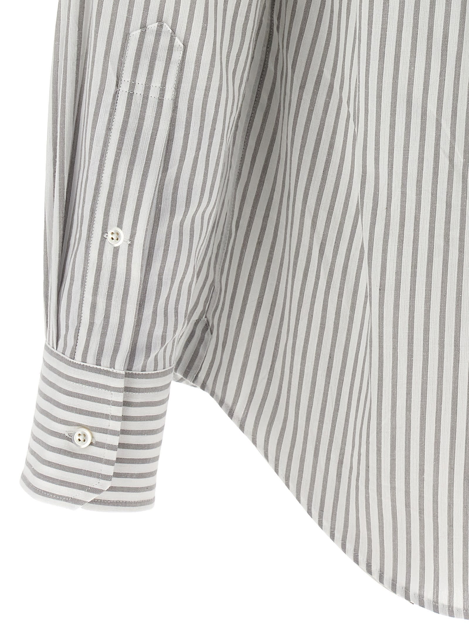 Thom Browne Grey Vertical-stripe Long-sleeve Shirt In Gray