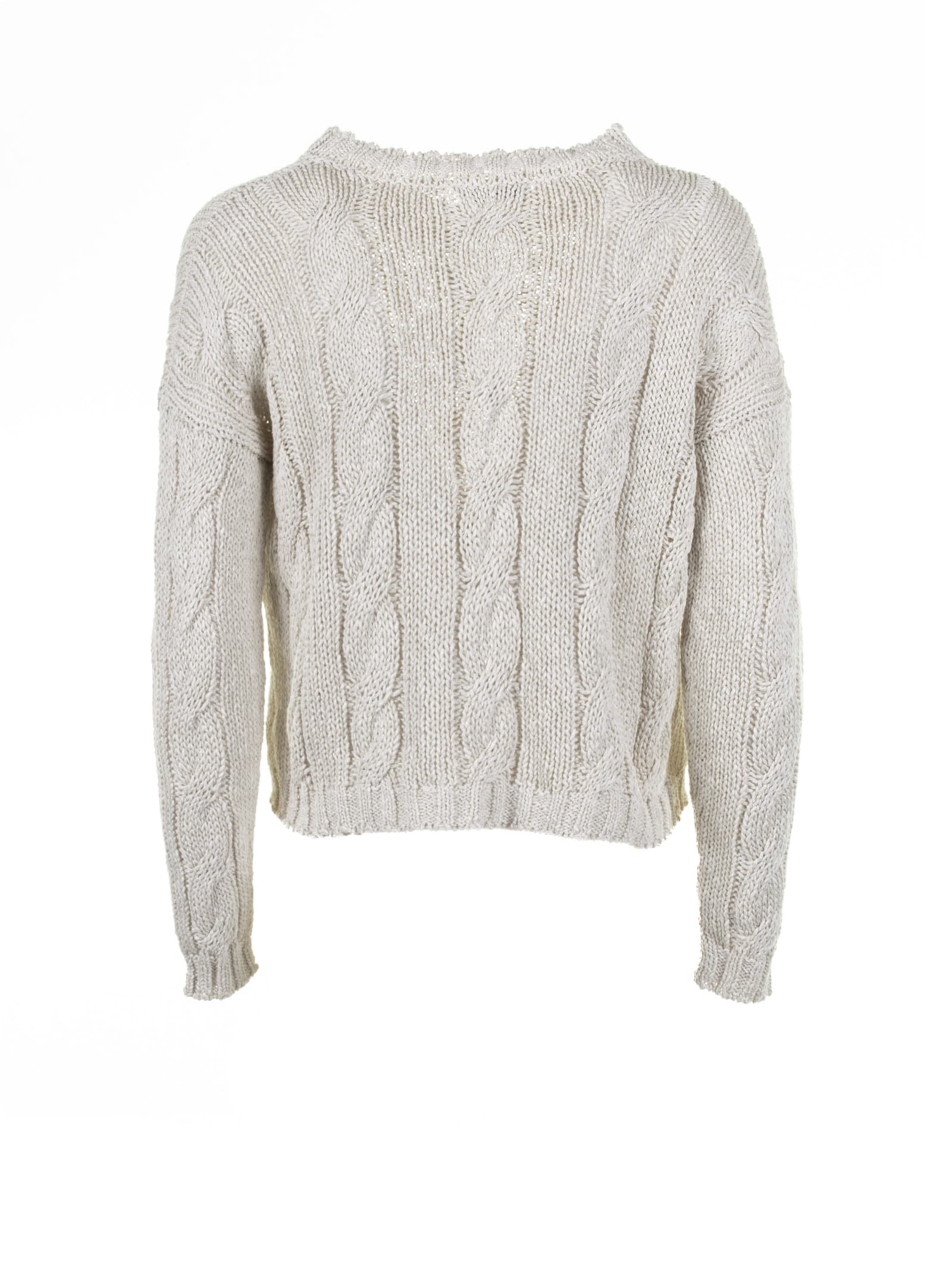 Shop Base Crew-neck Sweater With Braid Motif In Gesso