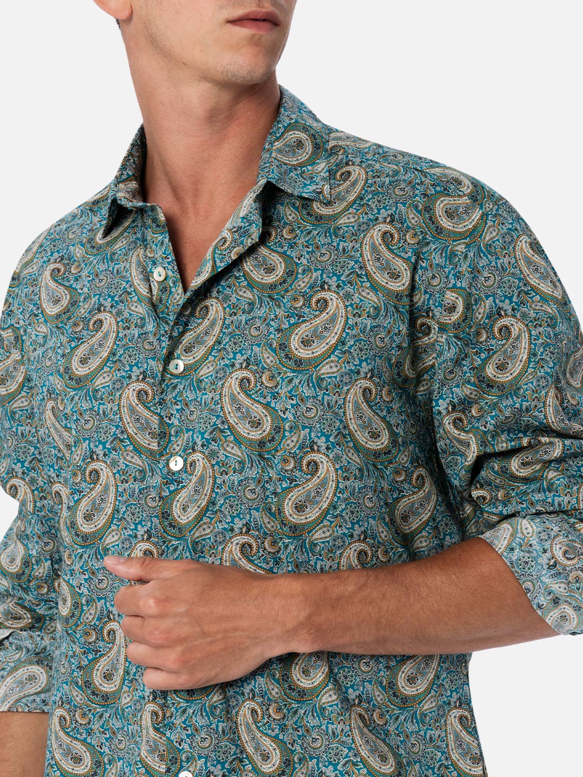 MC2 SAINT BARTH MAN MUSLIN COTTON SHIRT SIKELIA WITH PAISLEY PRINT