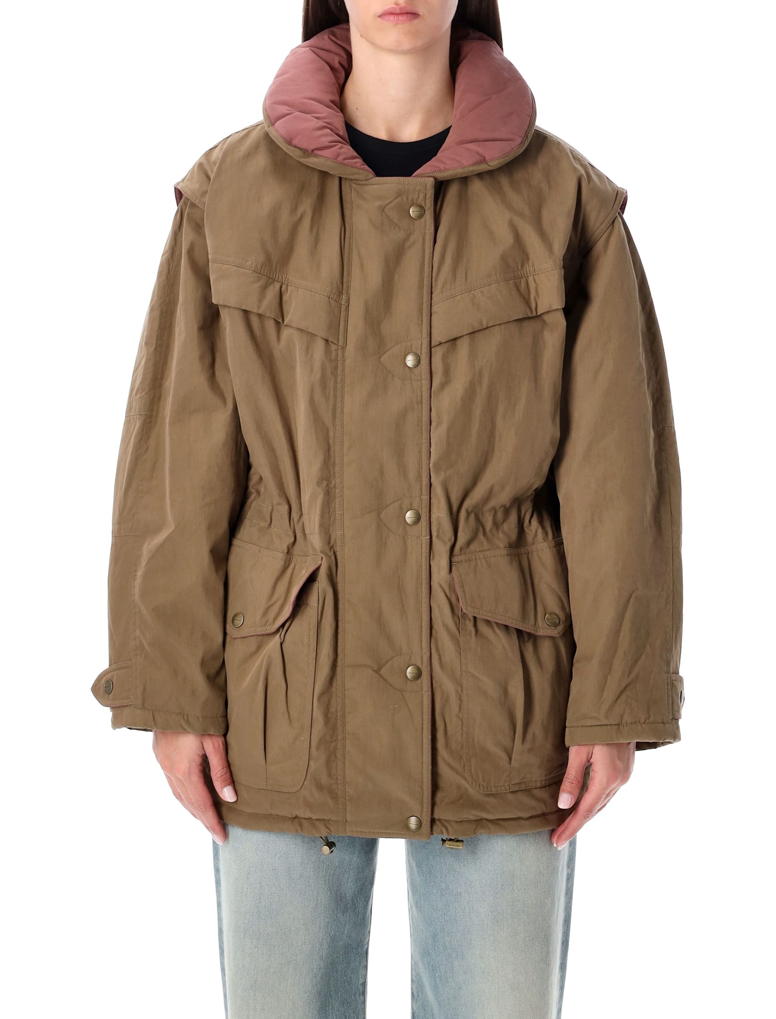Isabel Marant Étoile Marant Étoile Damone Two-tone Cotton Coat With Hood In Brown