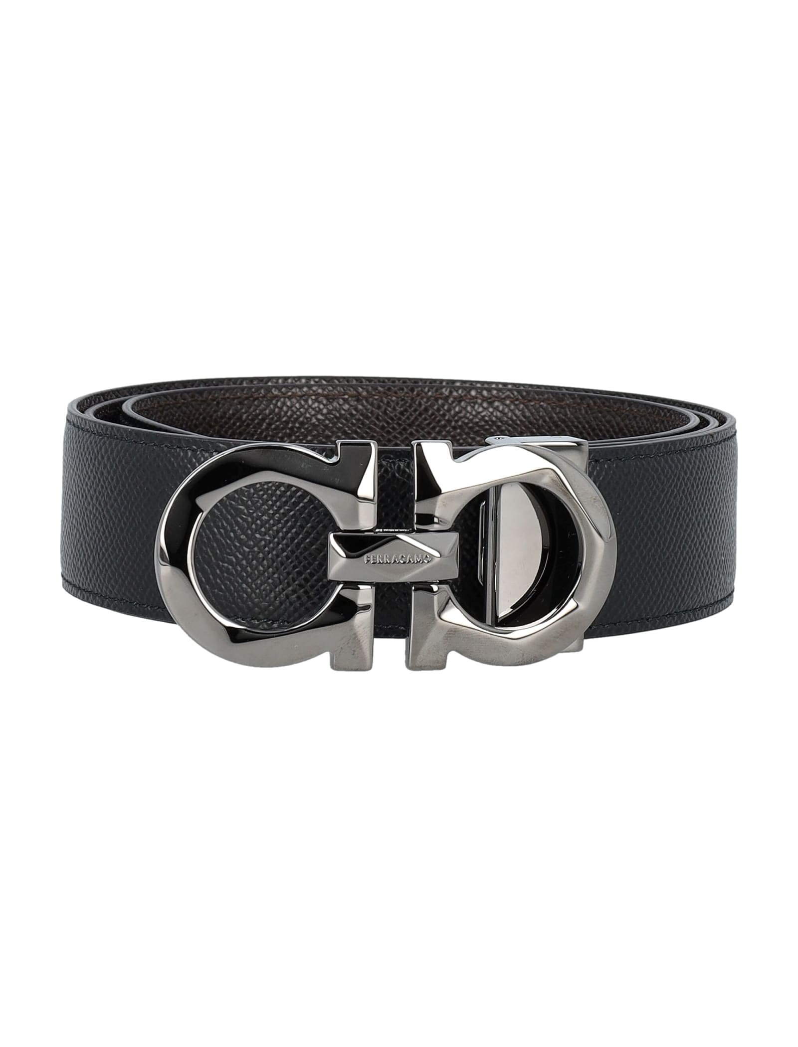 Shop Ferragamo Reversible And Adjustable Gancini Belt In Nero + T.moro