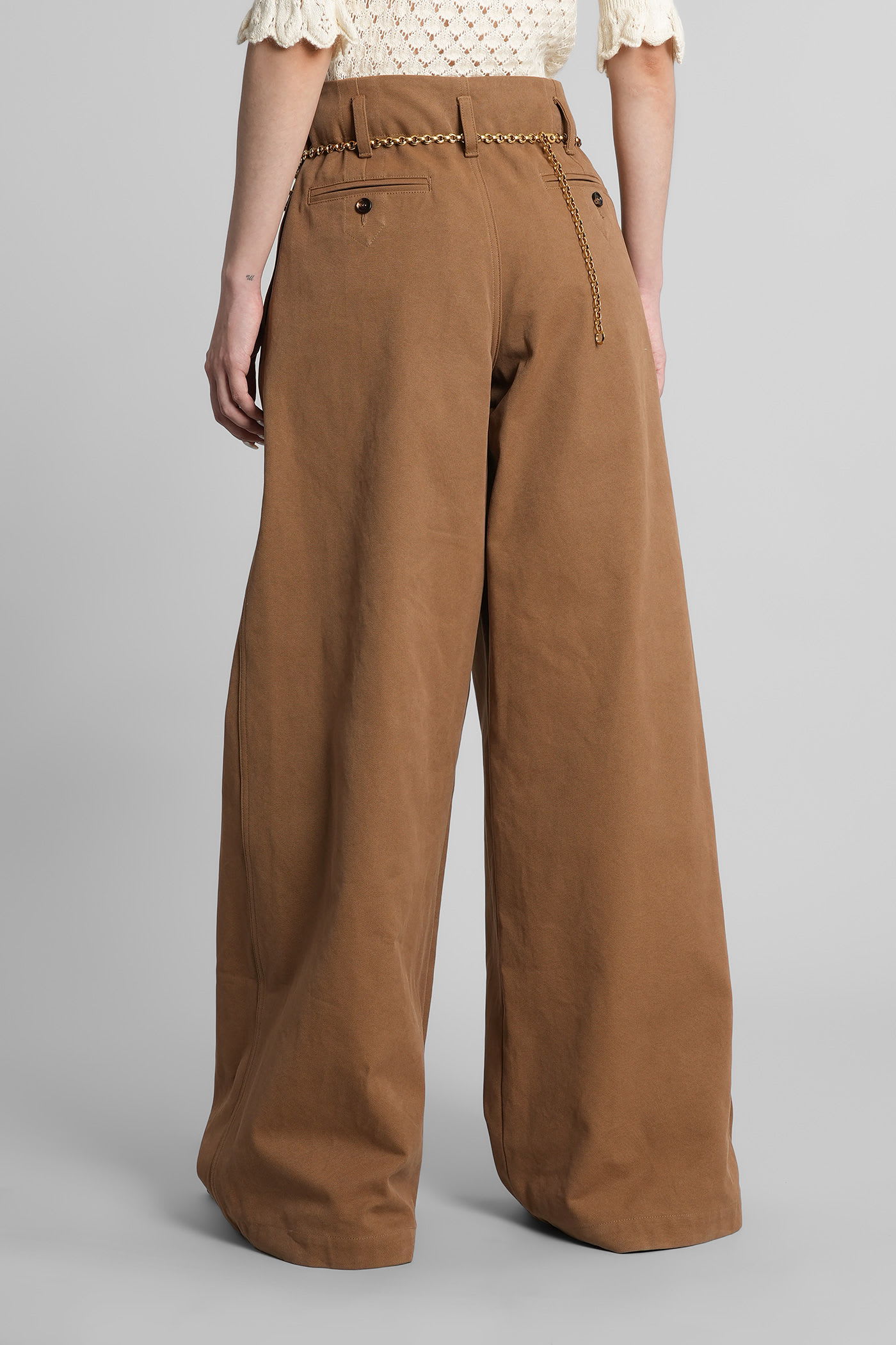 Chloé High-rise And Wide-leg Cotton Canvas Trousers Clothing In Brown