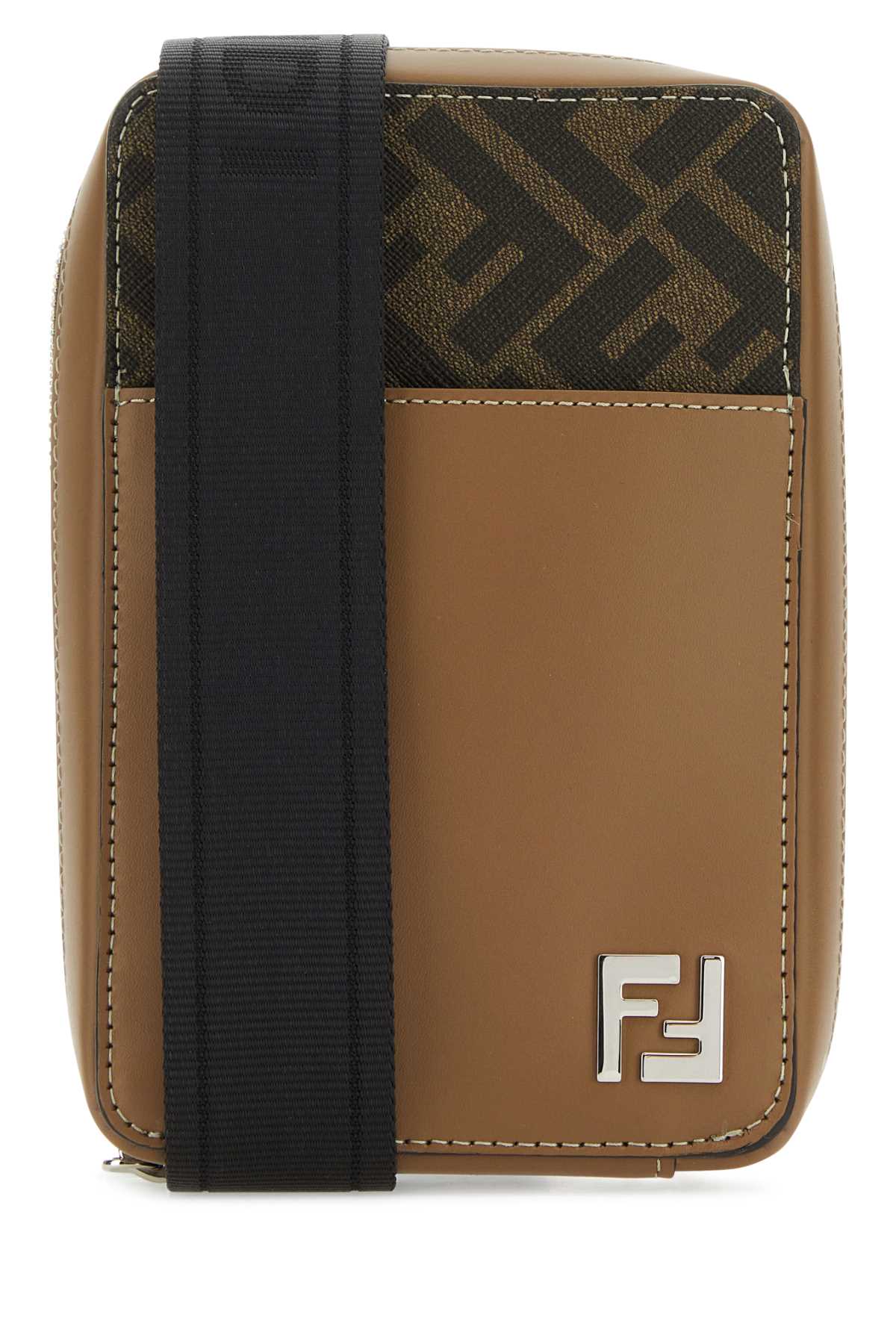 Shop Fendi Prined Fabric And Leather Crossbody Bag In Sand