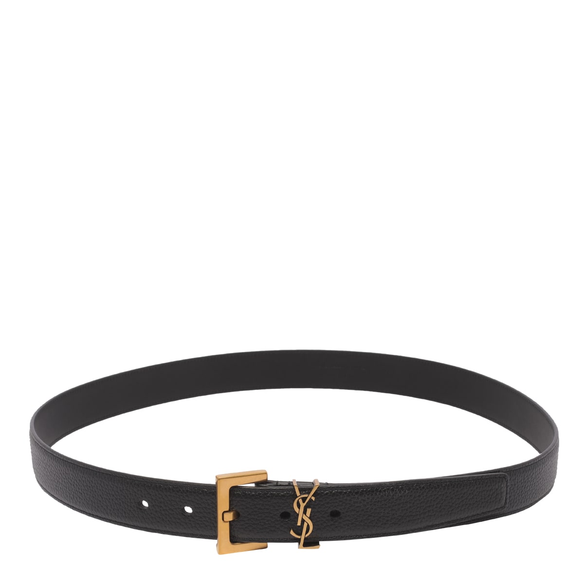 Shop Saint Laurent Cassandre Belt With Square Buckle In Black