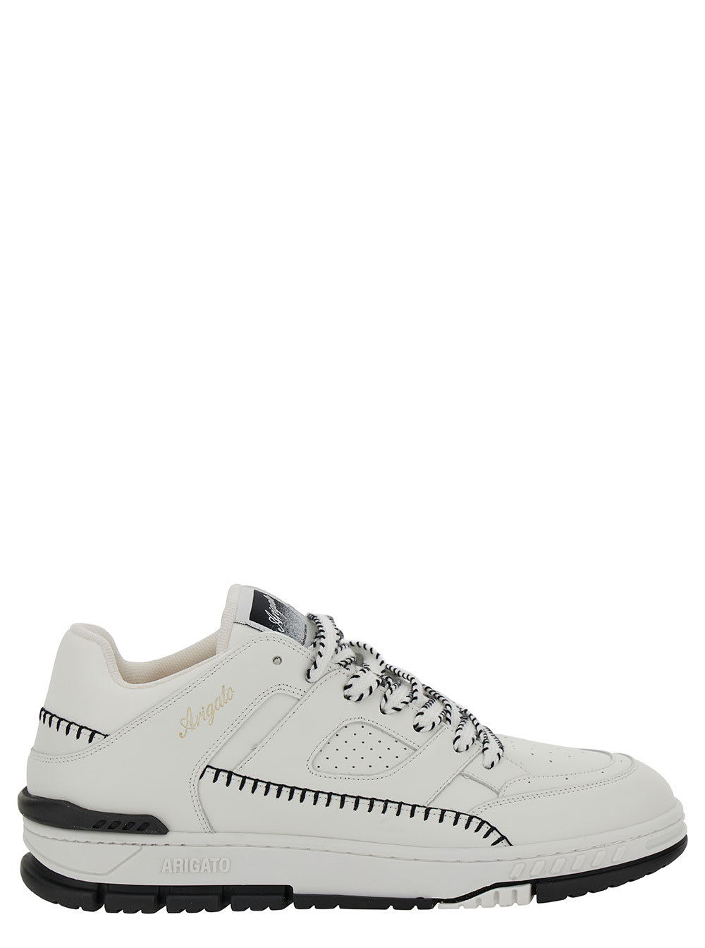 Shop Axel Arigato Area Lo Sneaker Stitch White Low Top Sneakers With Contrasting Stitch Detail In Leather Man In White Black