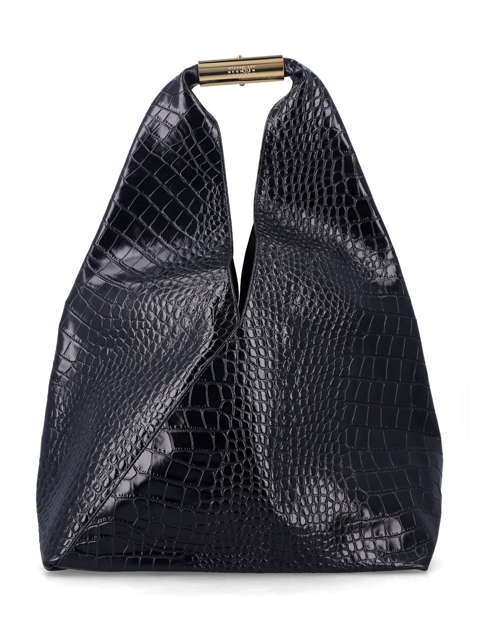 Mm6 Maison Margiela New Japanese Bag In Crocodile-embossed Leather In Black