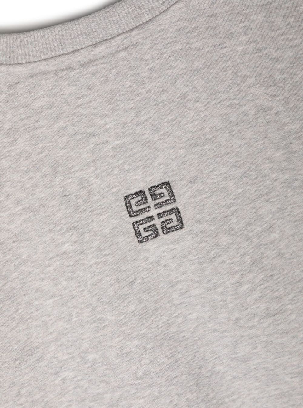 Shop Givenchy Grey Cropped Sweatshirt With Glitter Logo Print And 4g Motif In Cotton Girl