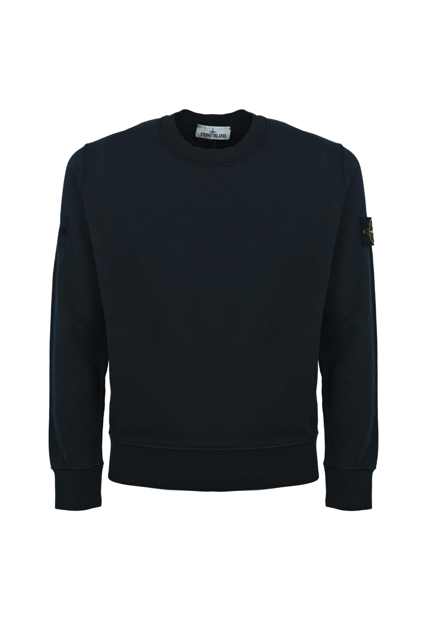 Shop Stone Island Cotton Sweatshirt With Logo 63051 In Navy Blue