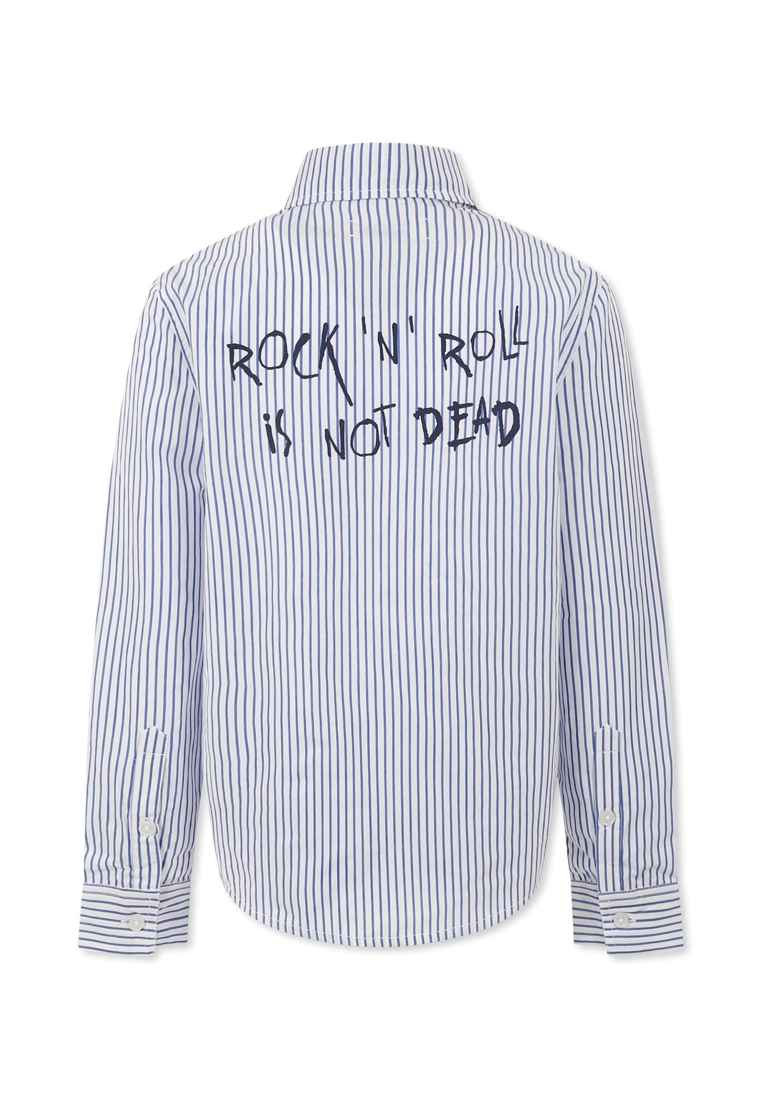 Zadig & Voltaire White Shirt For Boy With Rock N Roll Is Not Dead Lettering In Light Blue