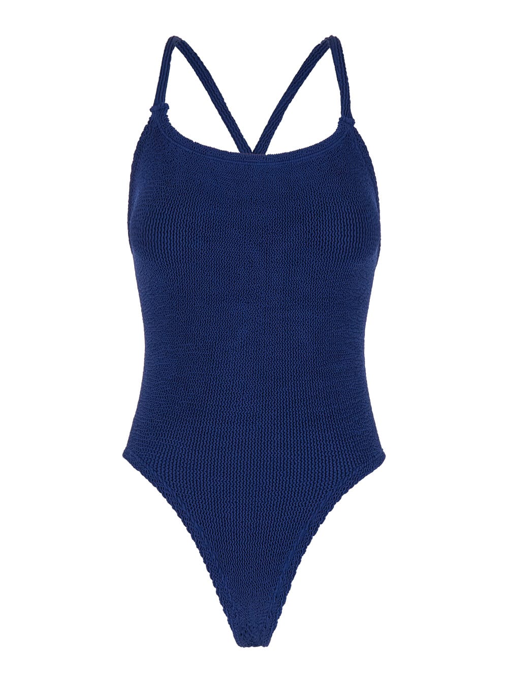 bette Blue One-piece Swimsuit With Crisscross Straps In Stretch Fabric Woman