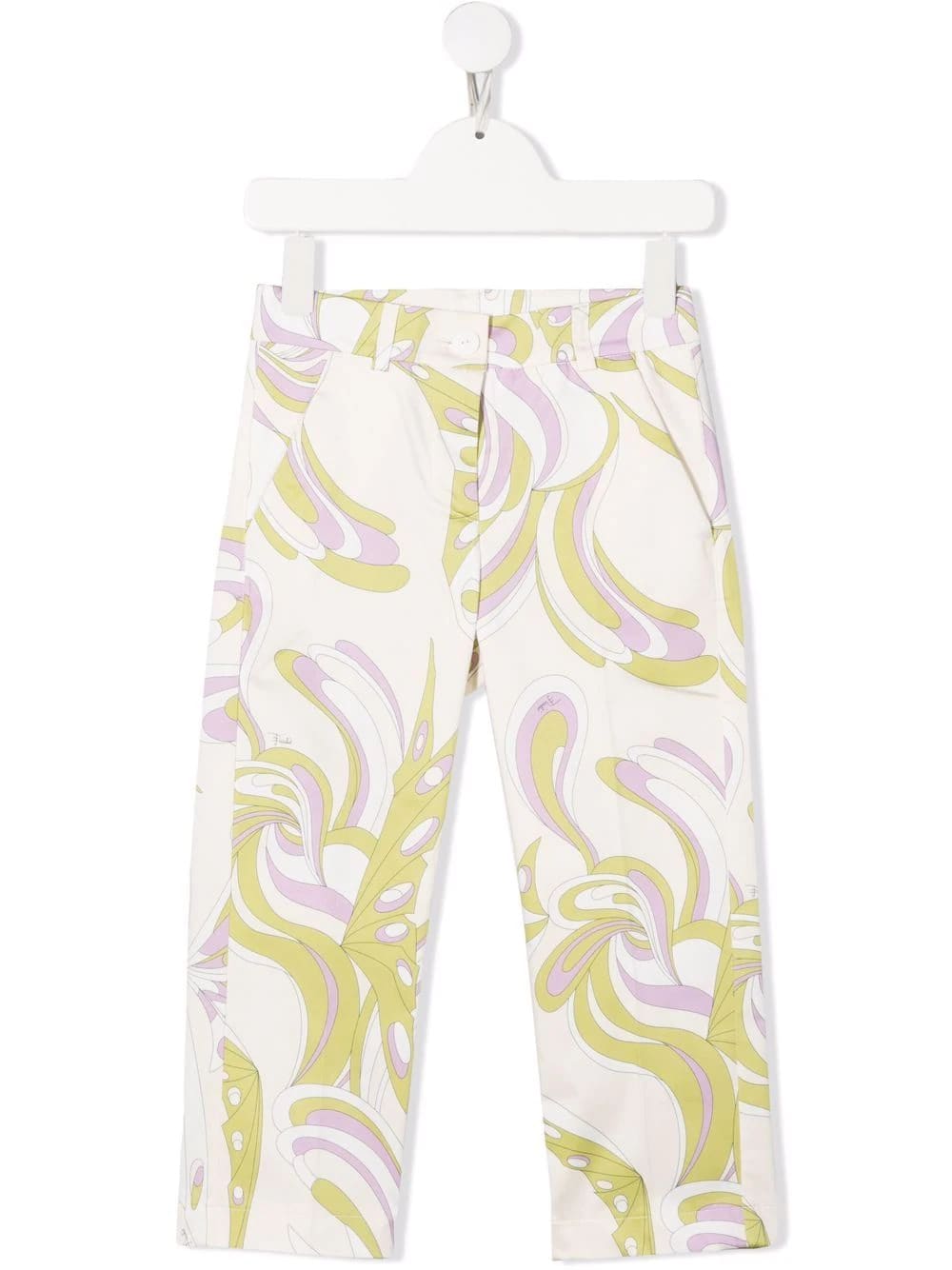 Emilio Pucci Kids White Trousers With Lilac And Light Green All-over Print