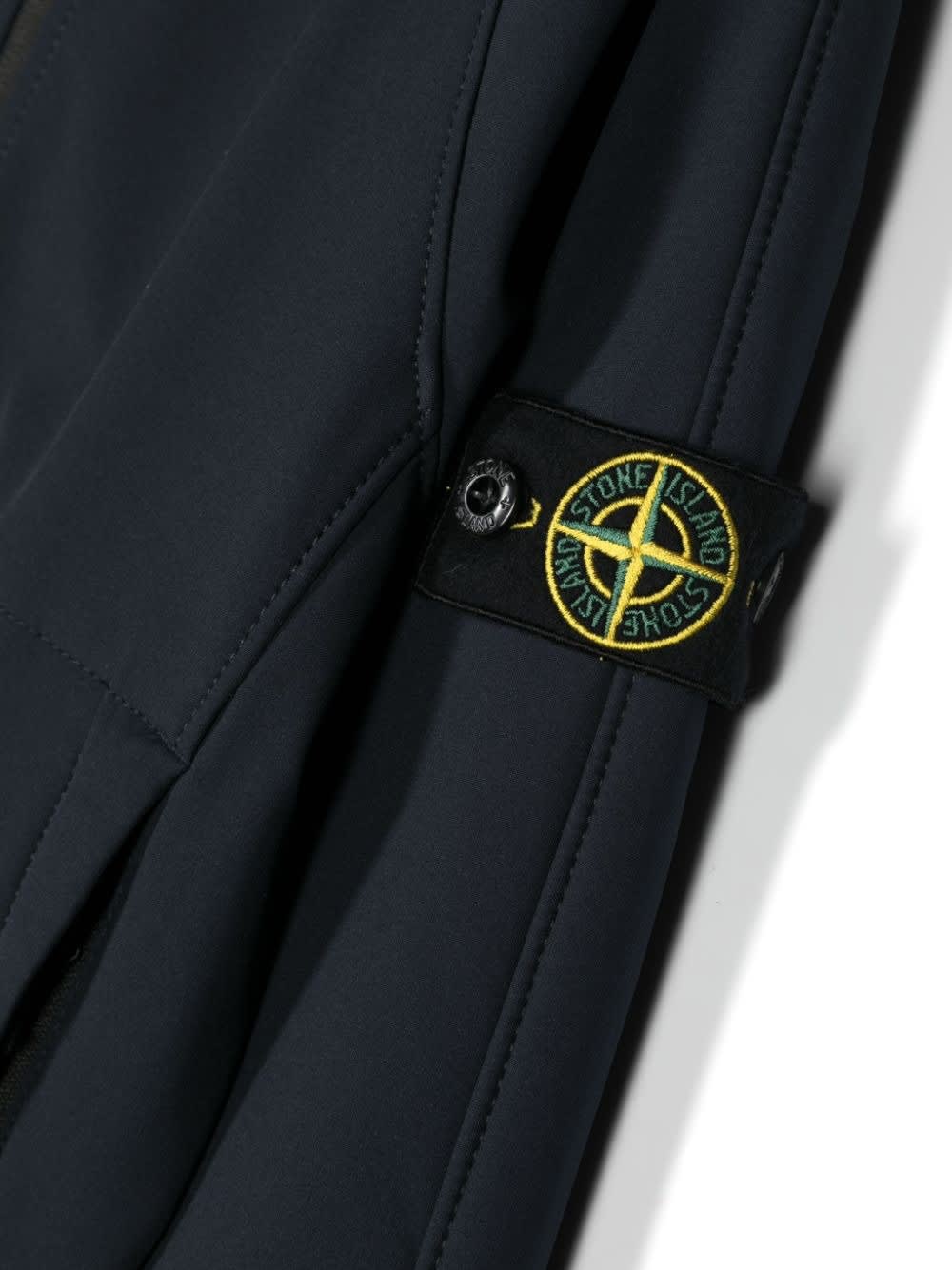 Shop Stone Island Junior Navy Blue Light Soft Shell-r E.dye Jacket In Recycled Polyester