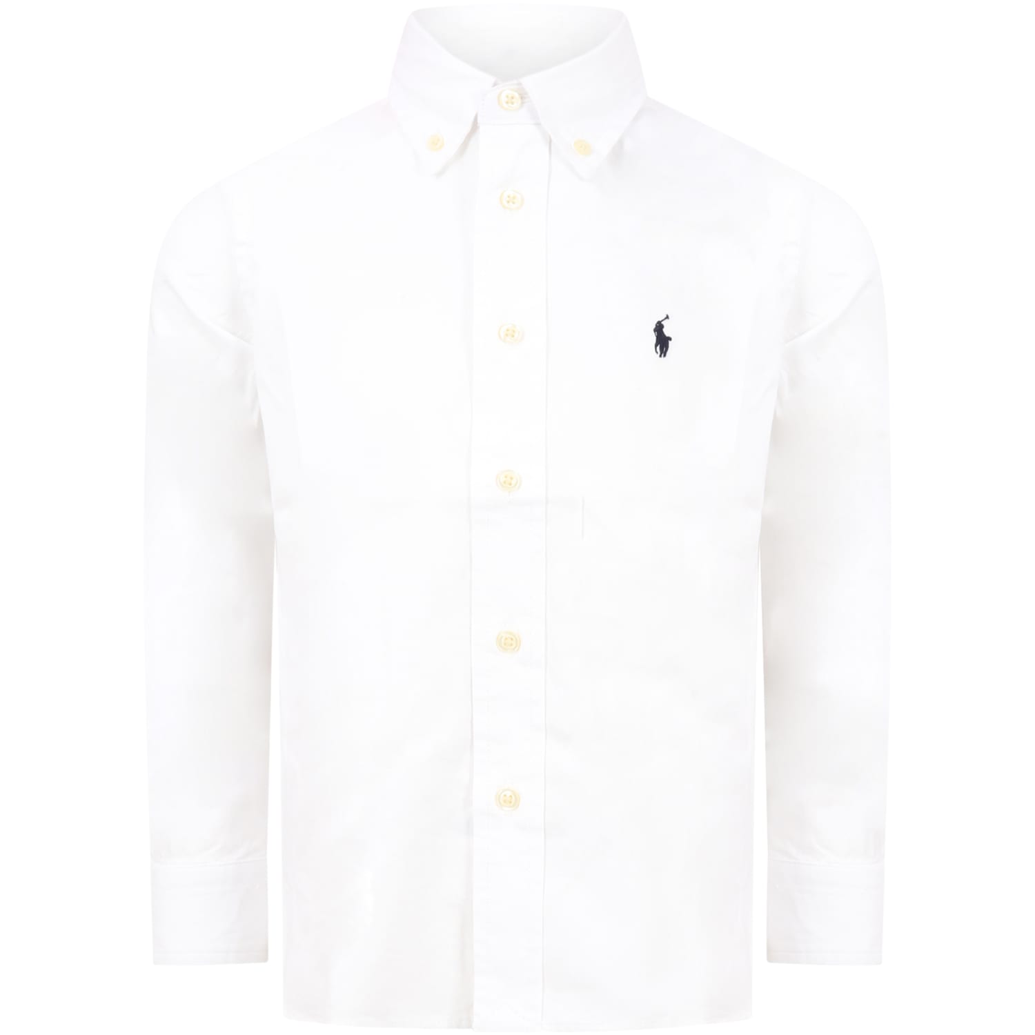 Ralph Lauren White Shirt For Kids With Iconic Blue Logo