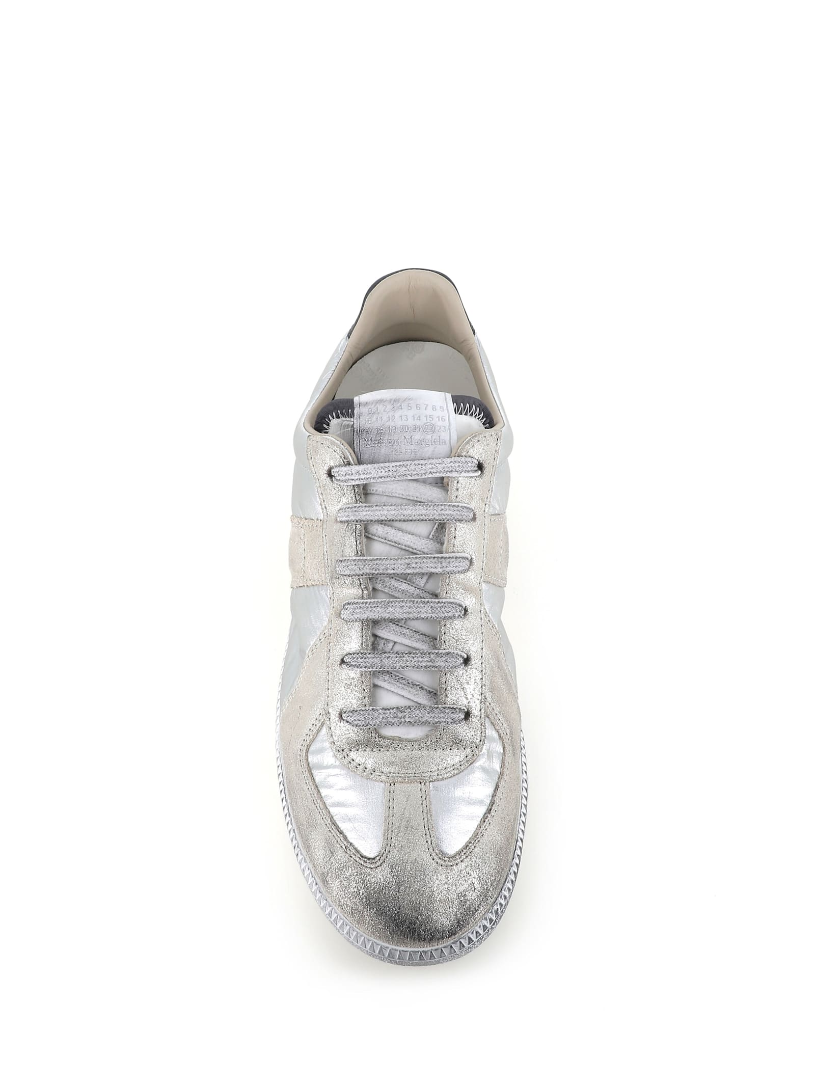 Maison Margiela Gold-tone Paneled Sneakers With Lace-up Fastening In Silver