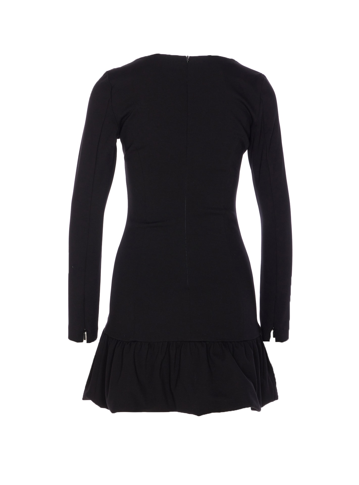 Pinko Flounced Square Neck Long Sleeve Dress In Black