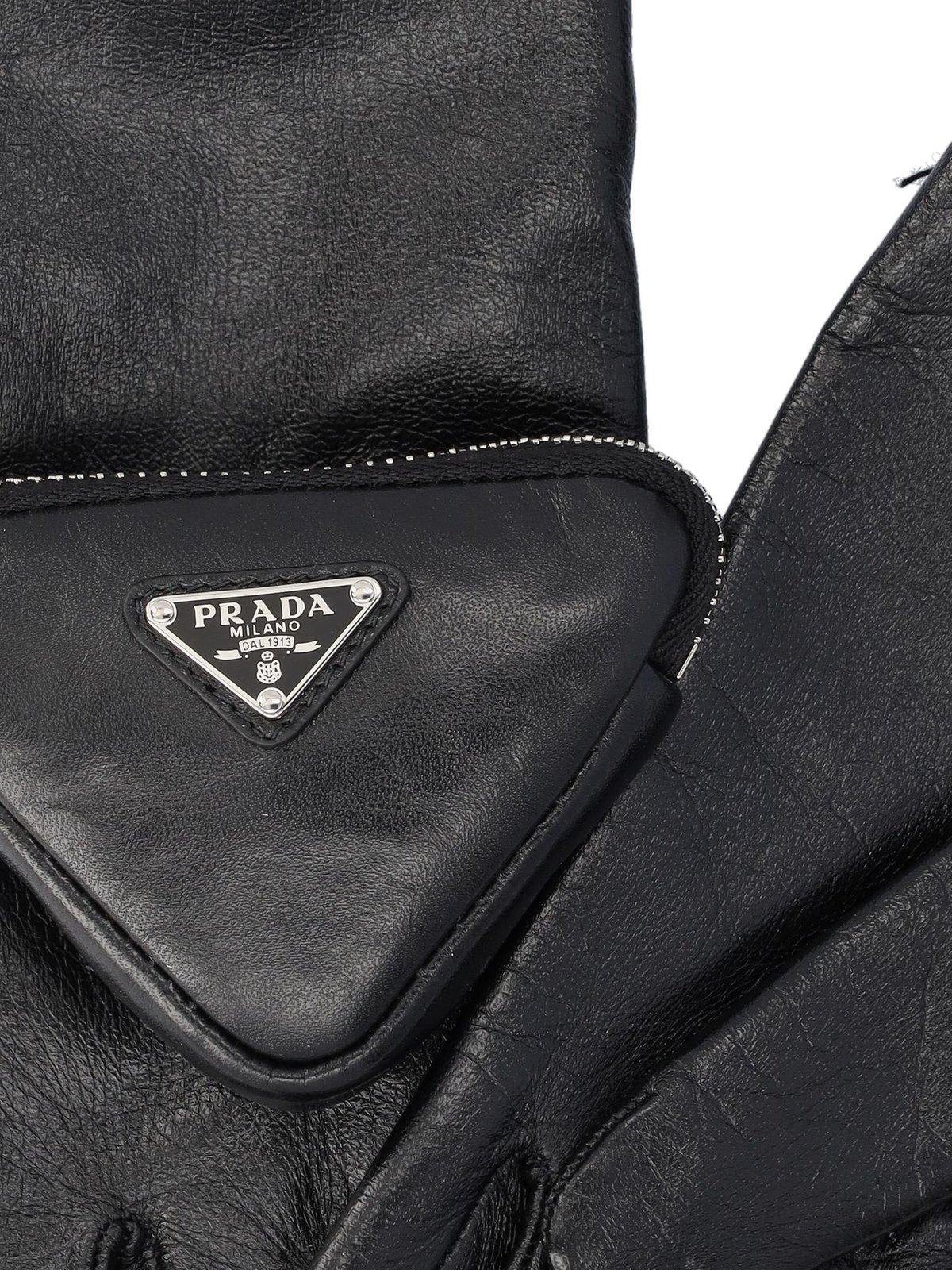 Shop Prada Logo Pouch-detail Gloves In Nero