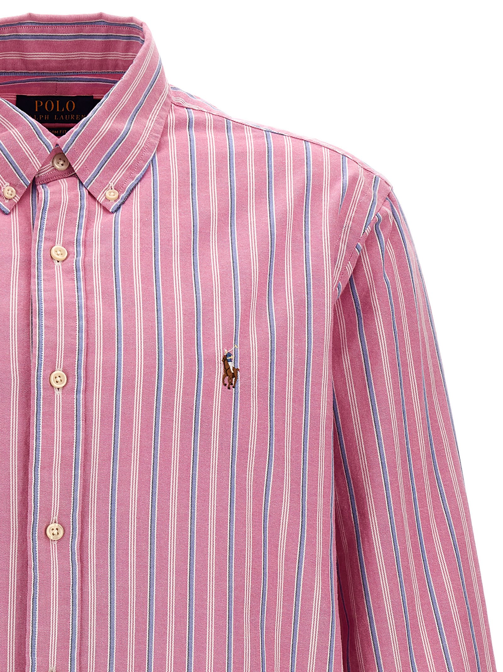 Shop Polo Ralph Lauren Logo Embroidery Striped Shirt In Pink