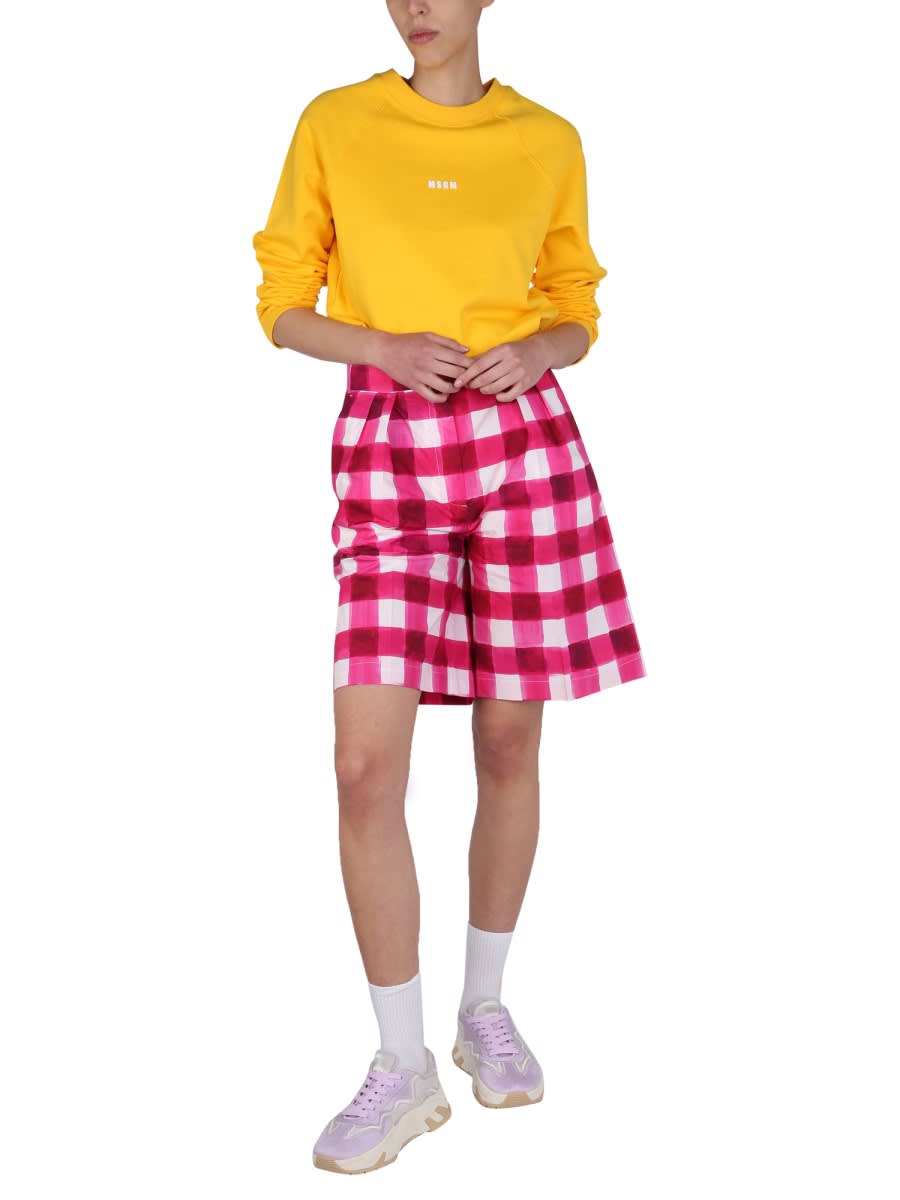 Shop Msgm Check Shorts In Fuchsia