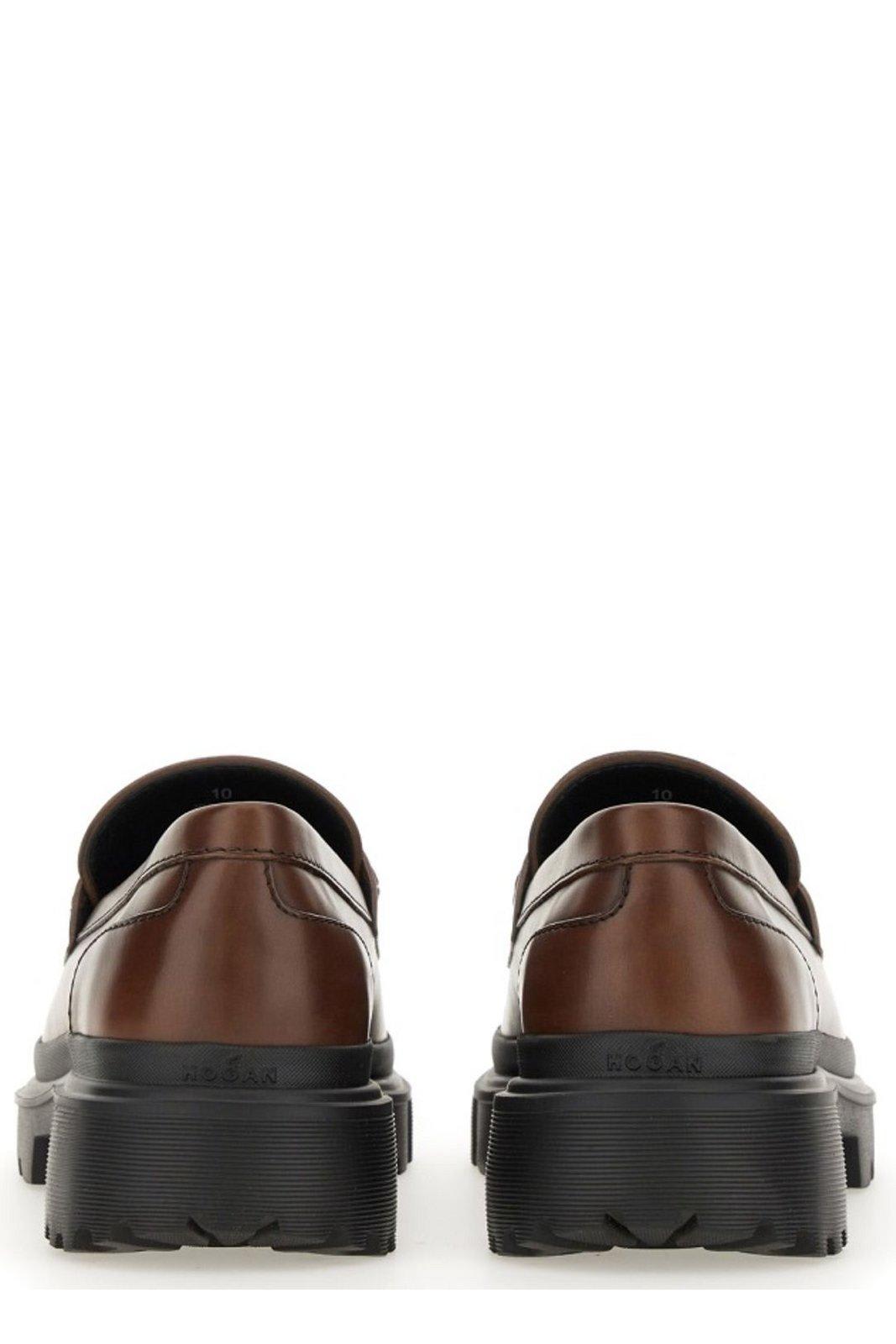 Shop Hogan Chunky Logo Plaque Loafers In Black