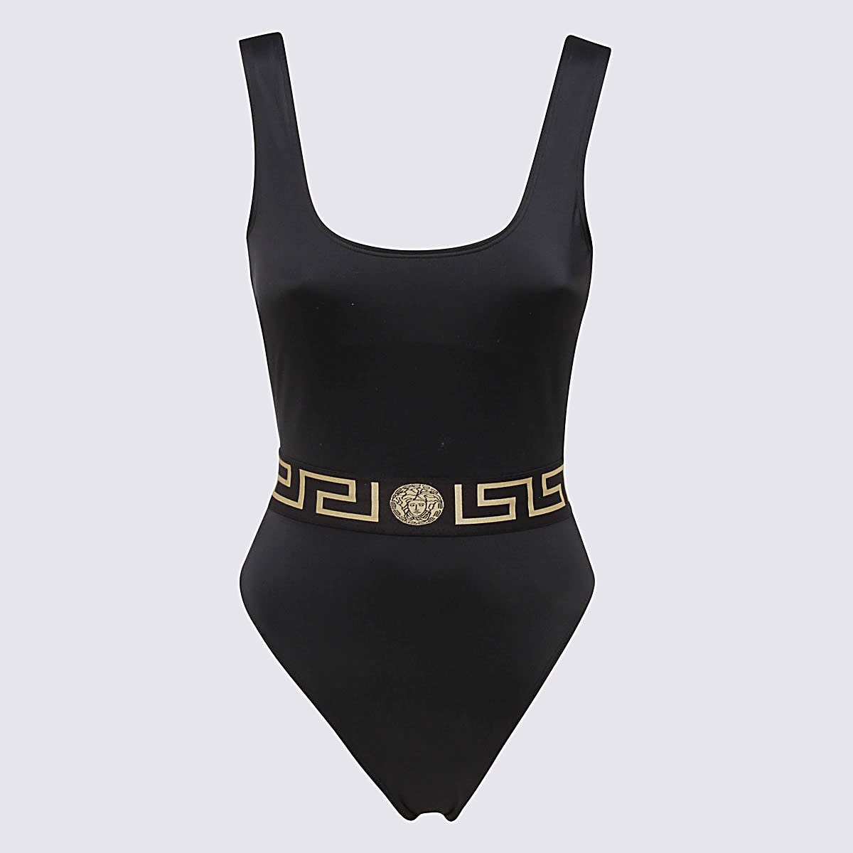 Shop Versace Black Greca Swimsuit