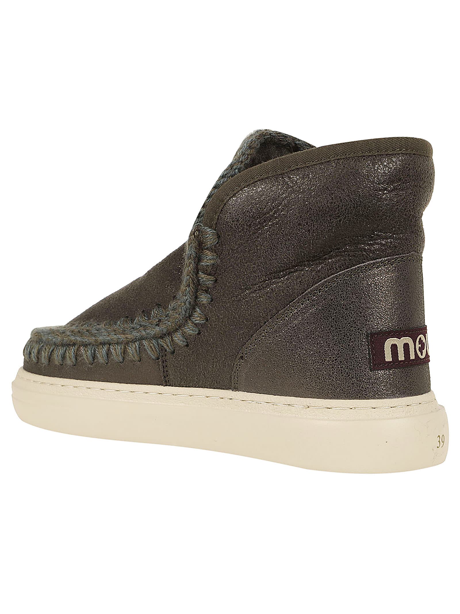 Mou Vibrant Green Sheep Skin Ankle Boots In Dubkol Dust Metallic Black Olive