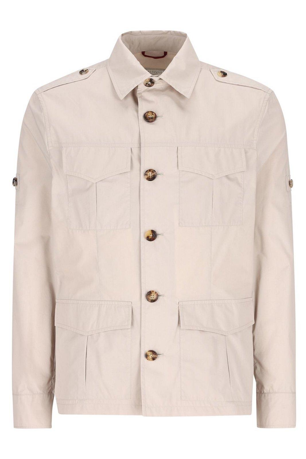 Brunello Cucinelli Multi-pocket Buttoned Jacket In Beige Freddo
