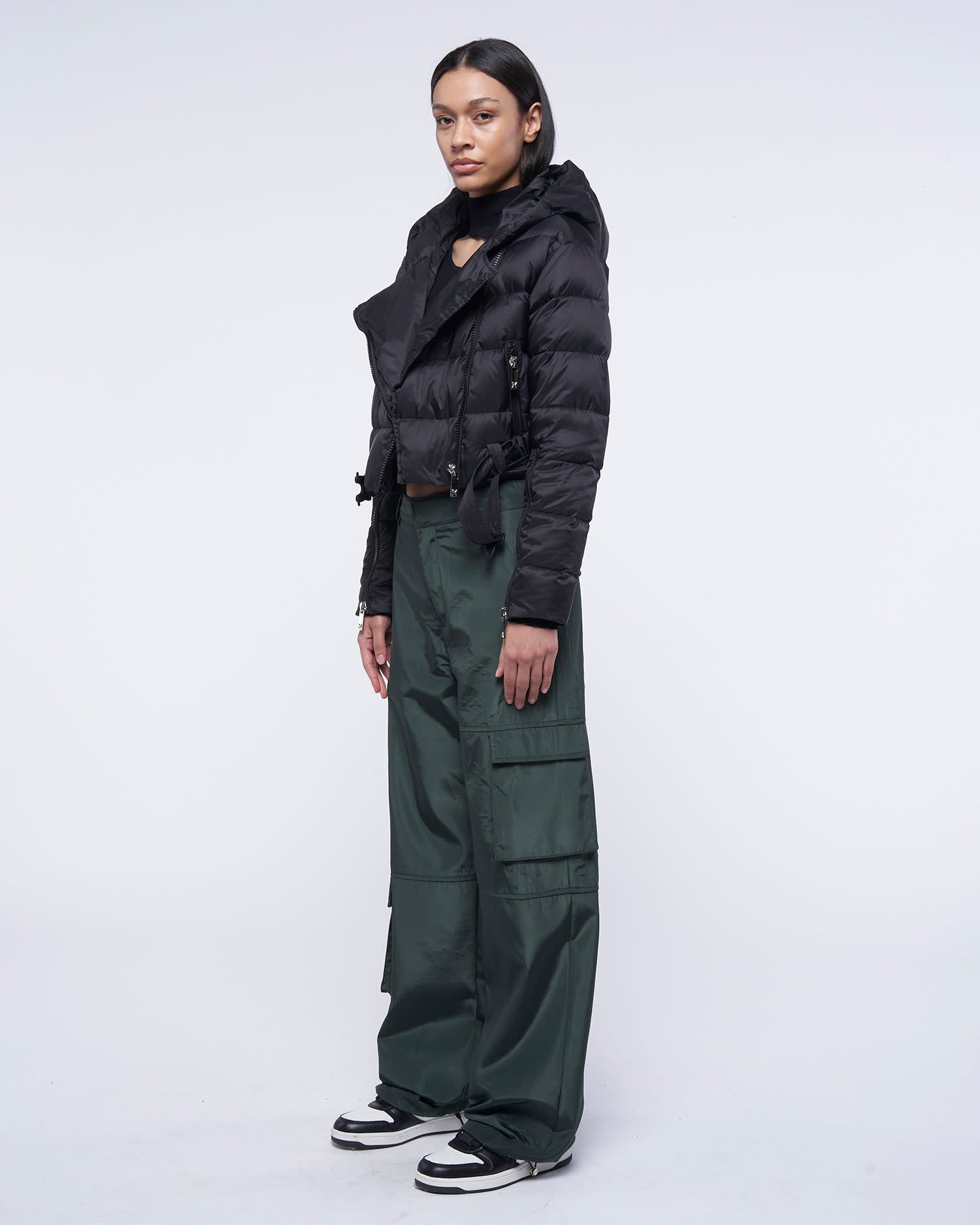 Shop John Richmond Cropped Hooded Down Jacket In Nero