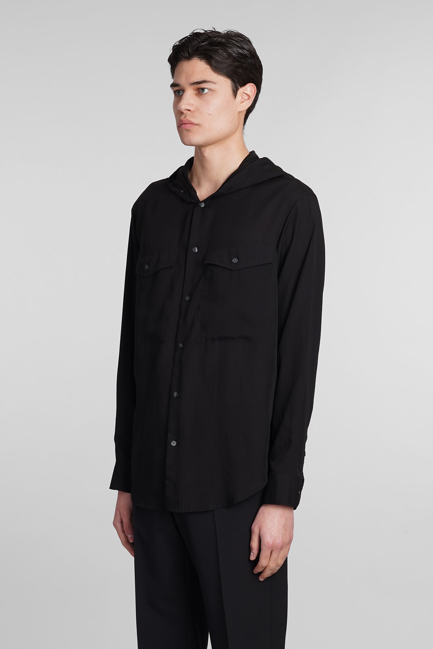 Shop Emporio Armani Shirt In Black Wool And Polyester