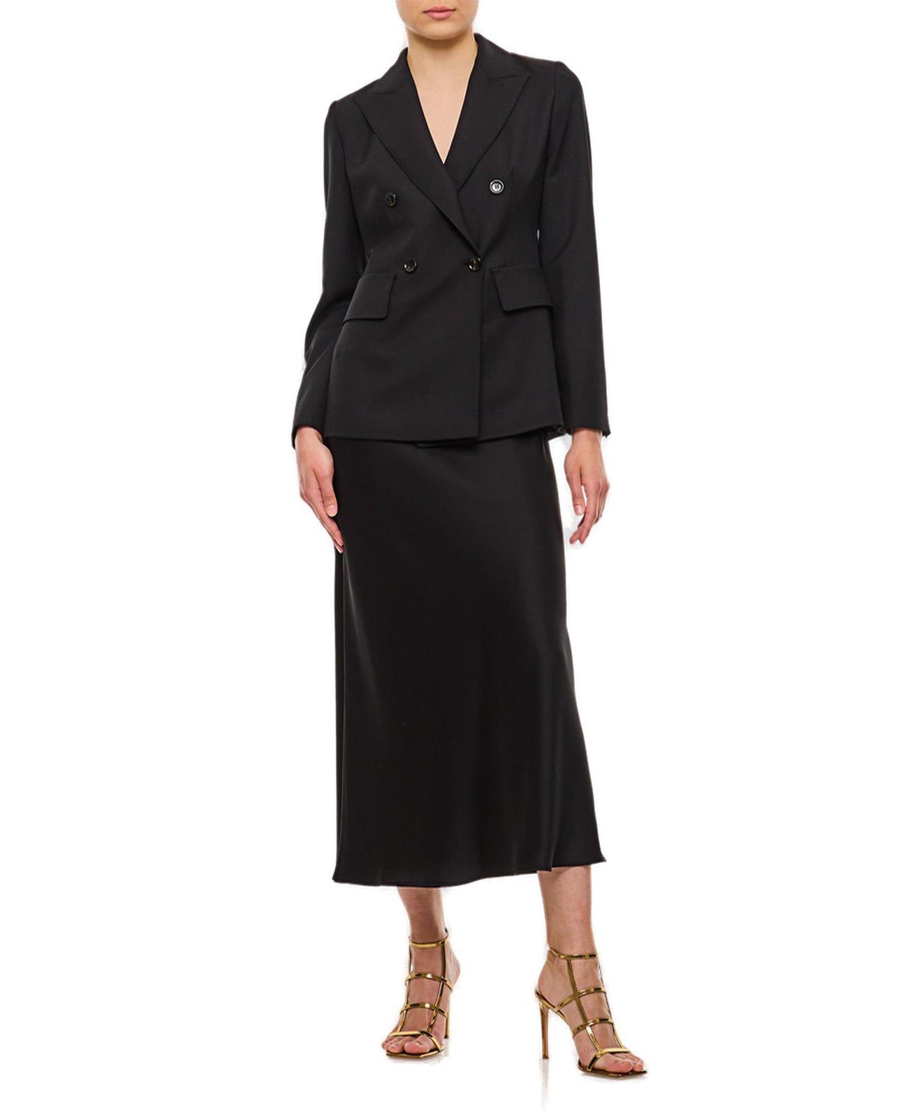 Shop Max Mara Double-breasted Long-sleeved Jacket In Nero