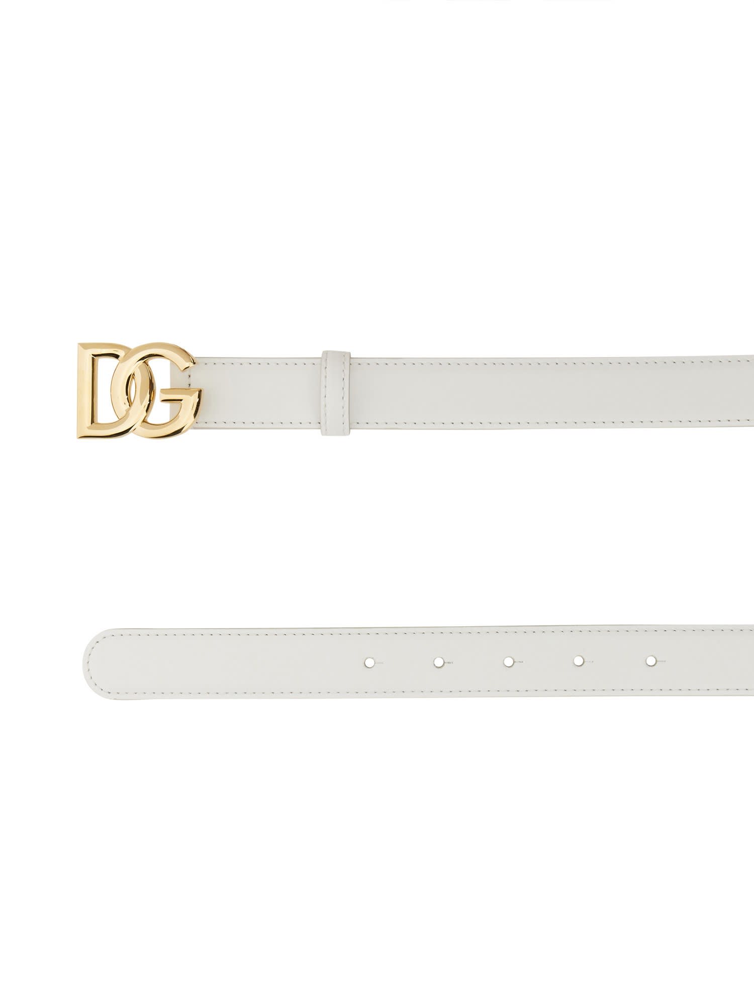 Dolce & Gabbana Calfskin Belt With Crossed Dg Logo In Neutral