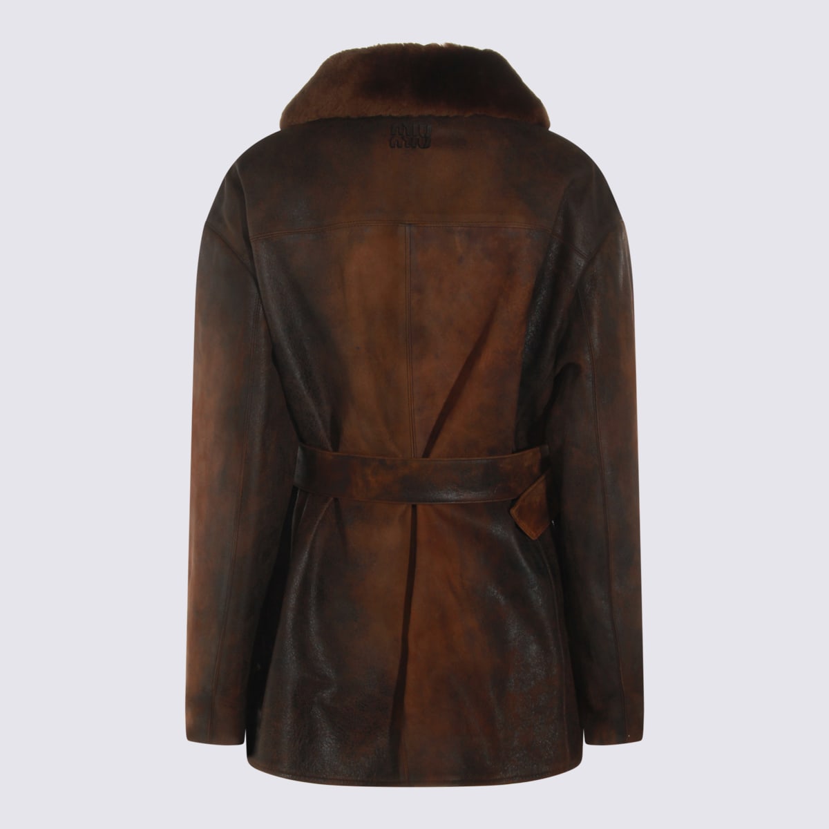 Miu Miu Brown Leather Jacket In Brown