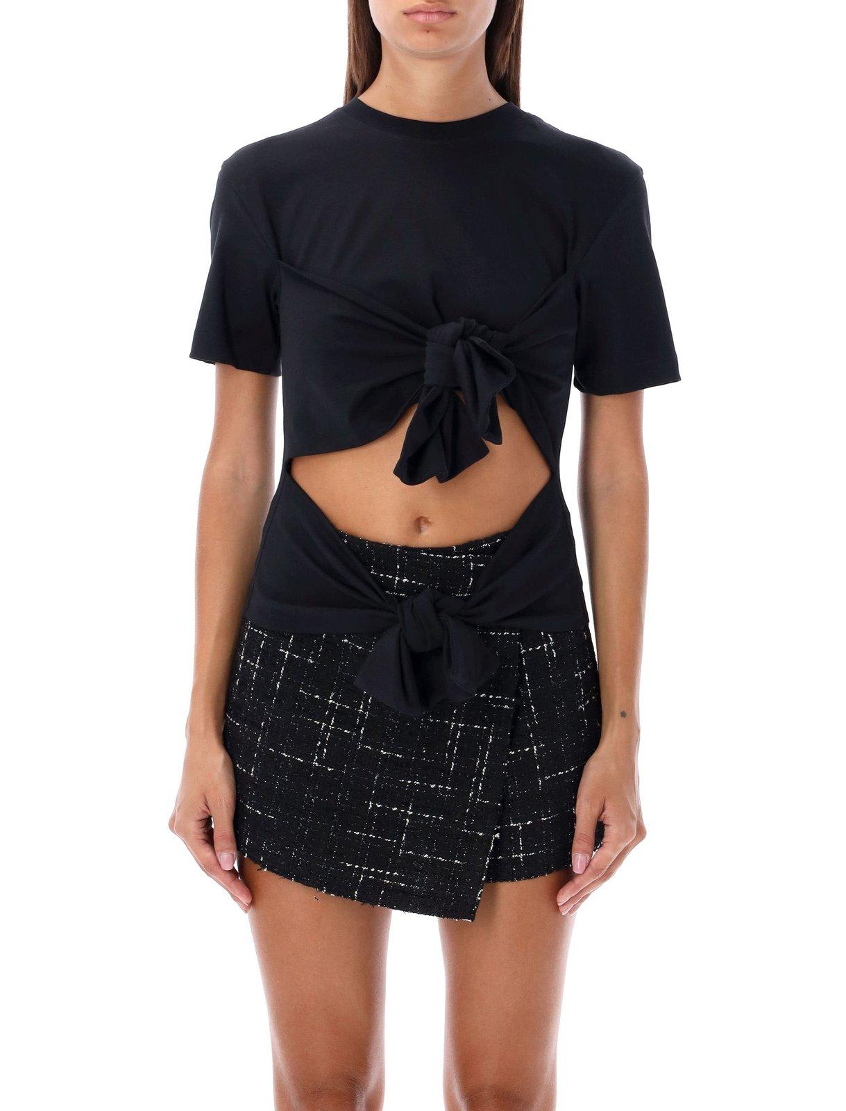 Shop Msgm Pussy-bow Cut-out Detailed T-shirt In Black