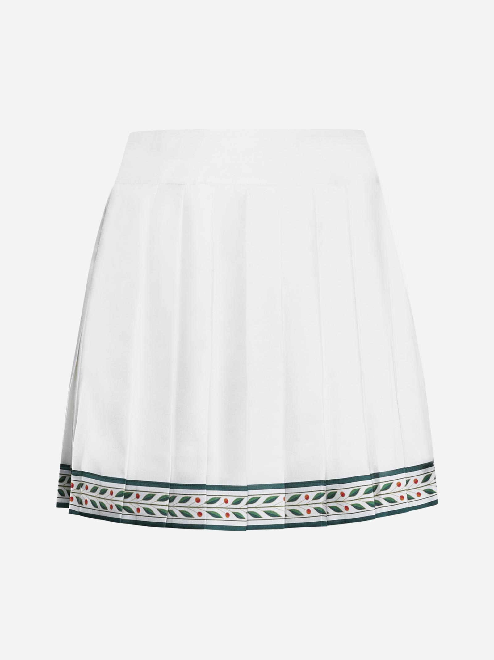 Shop Casablanca Pleated Silk Miniskirt In White/green