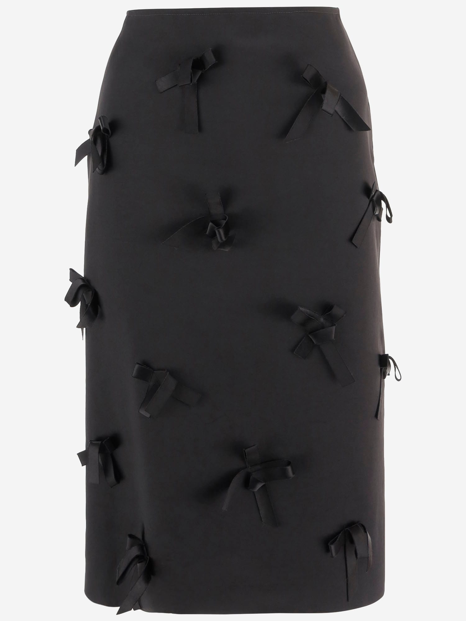 Jil Sander Satin Skirt With Embroidered Bows In Black
