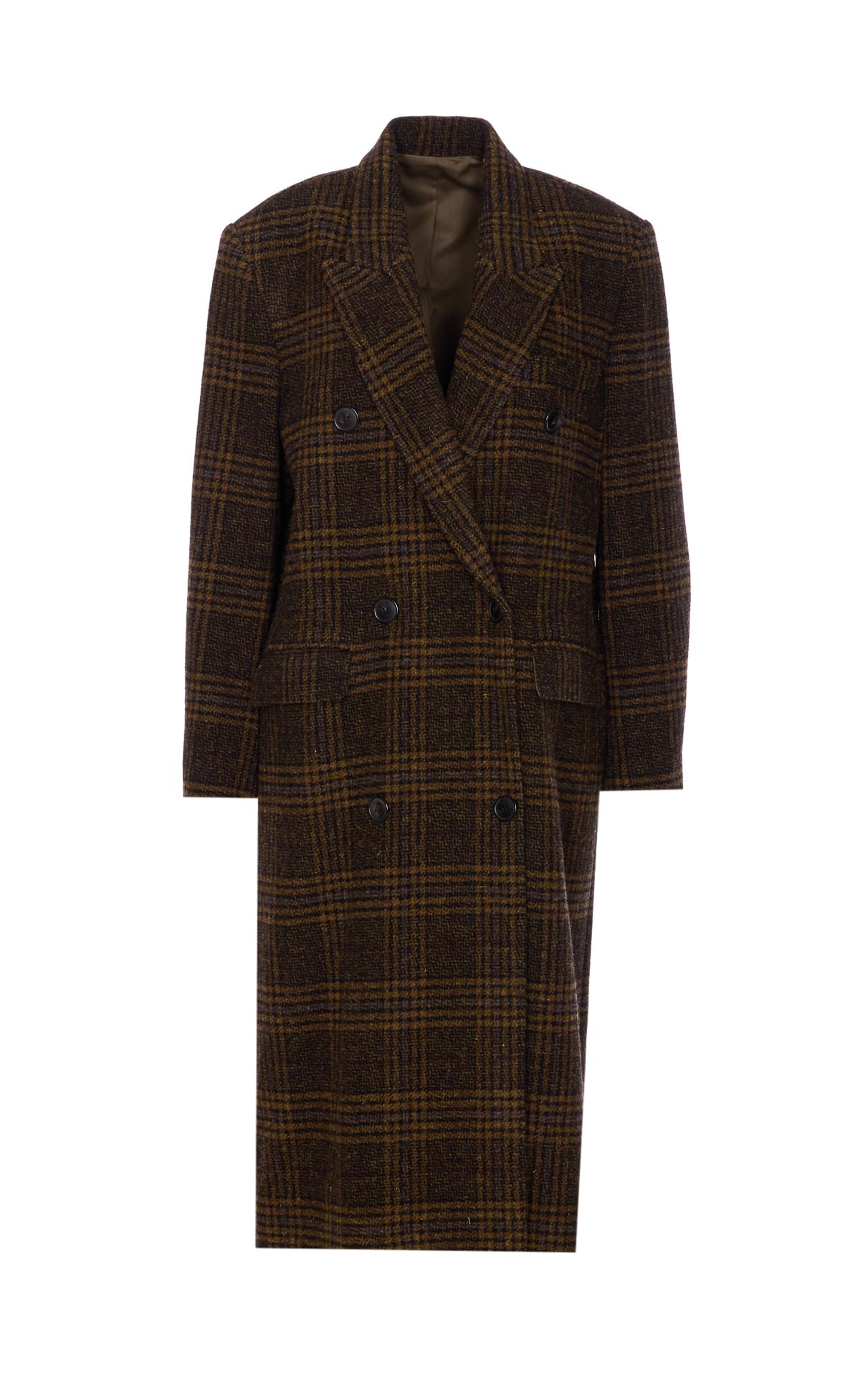 Isabel Marant Étoile Long Checked Double-breasted Coat Pockets In Burgundy