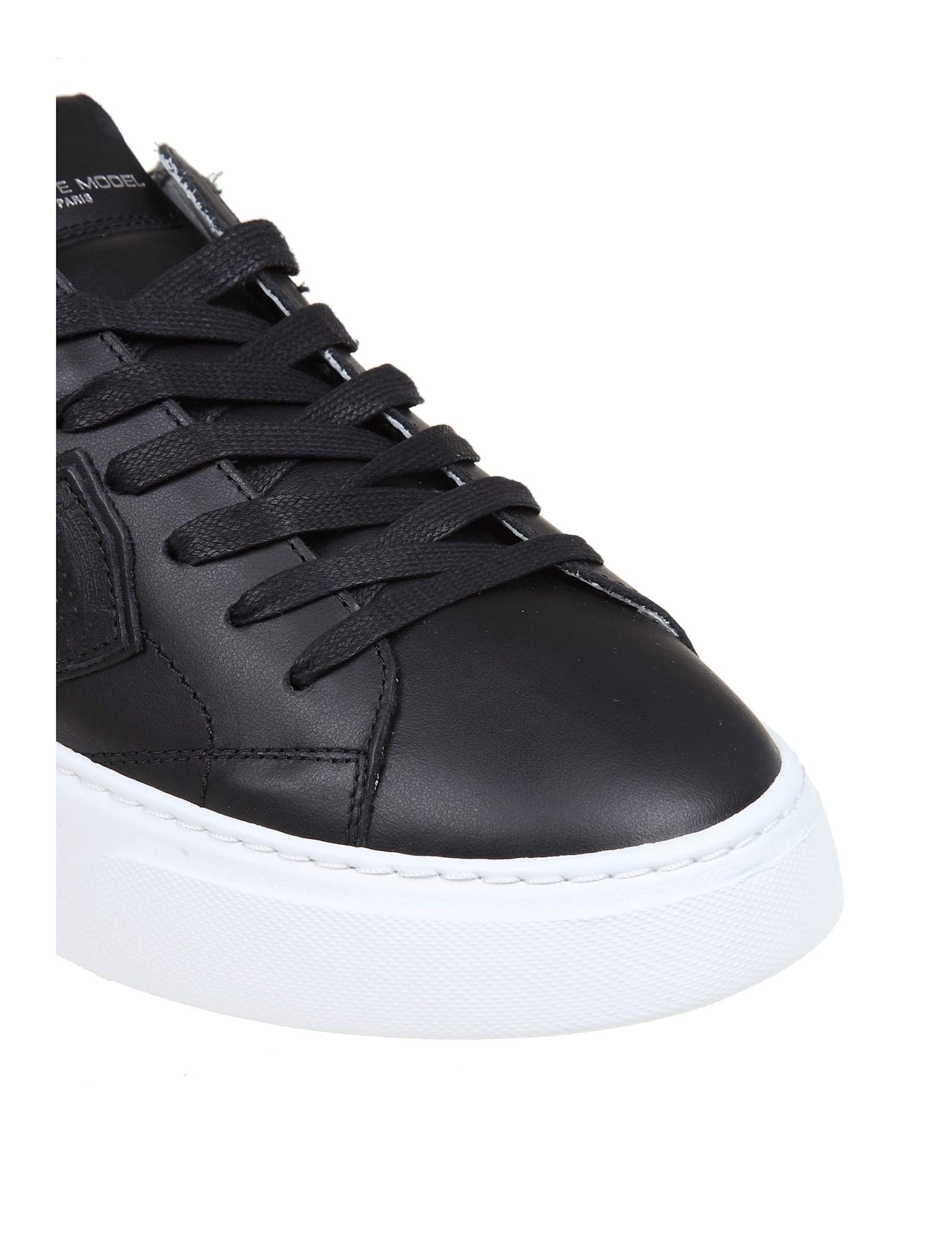 Shop Philippe Model Temple Sneakers In Black Leather In Black /white