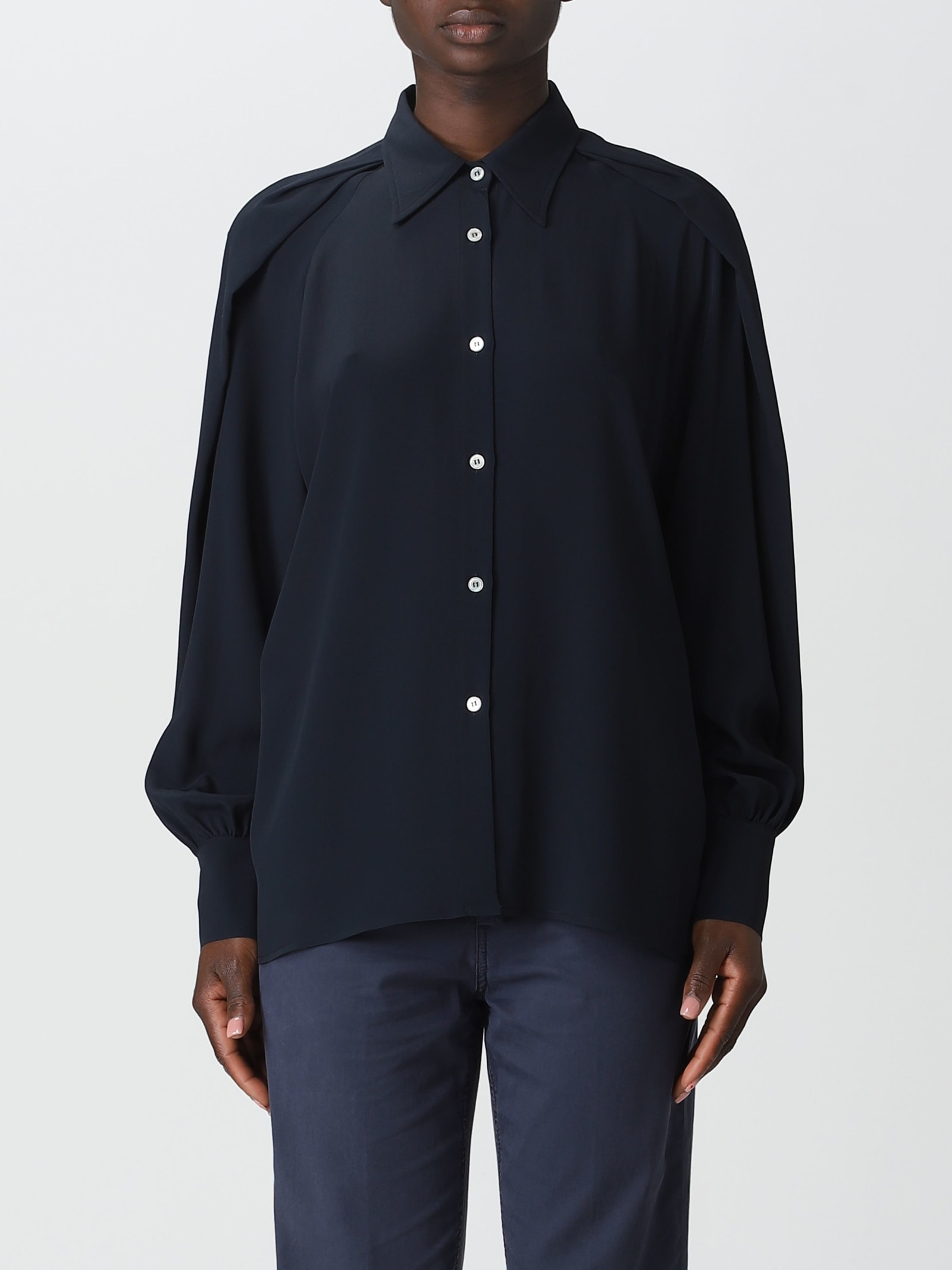Mauro Grifoni Shirt With Shoulder Detail In Blue
