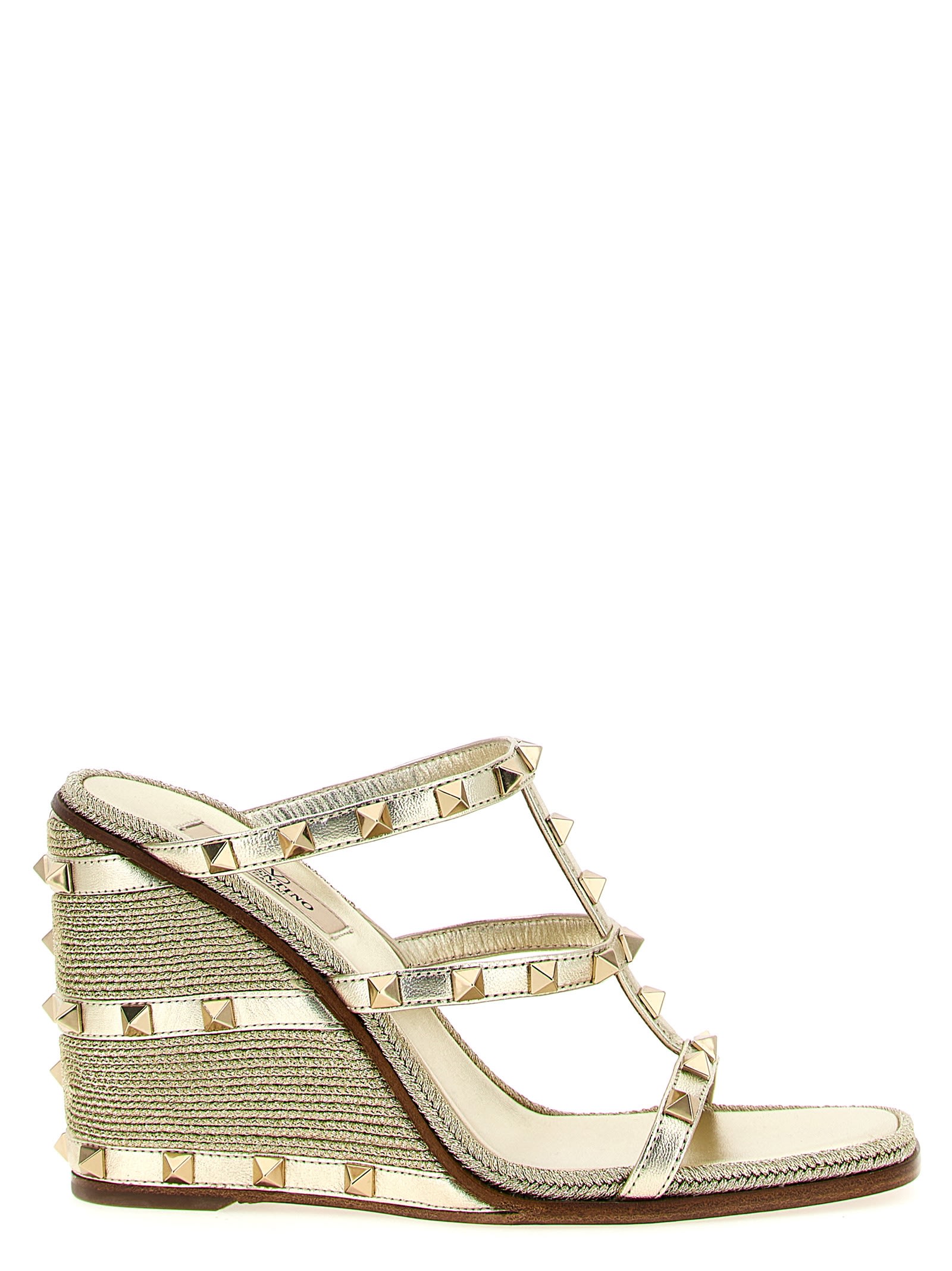 Valentino Rockstud Espadrilla Slide In Gold